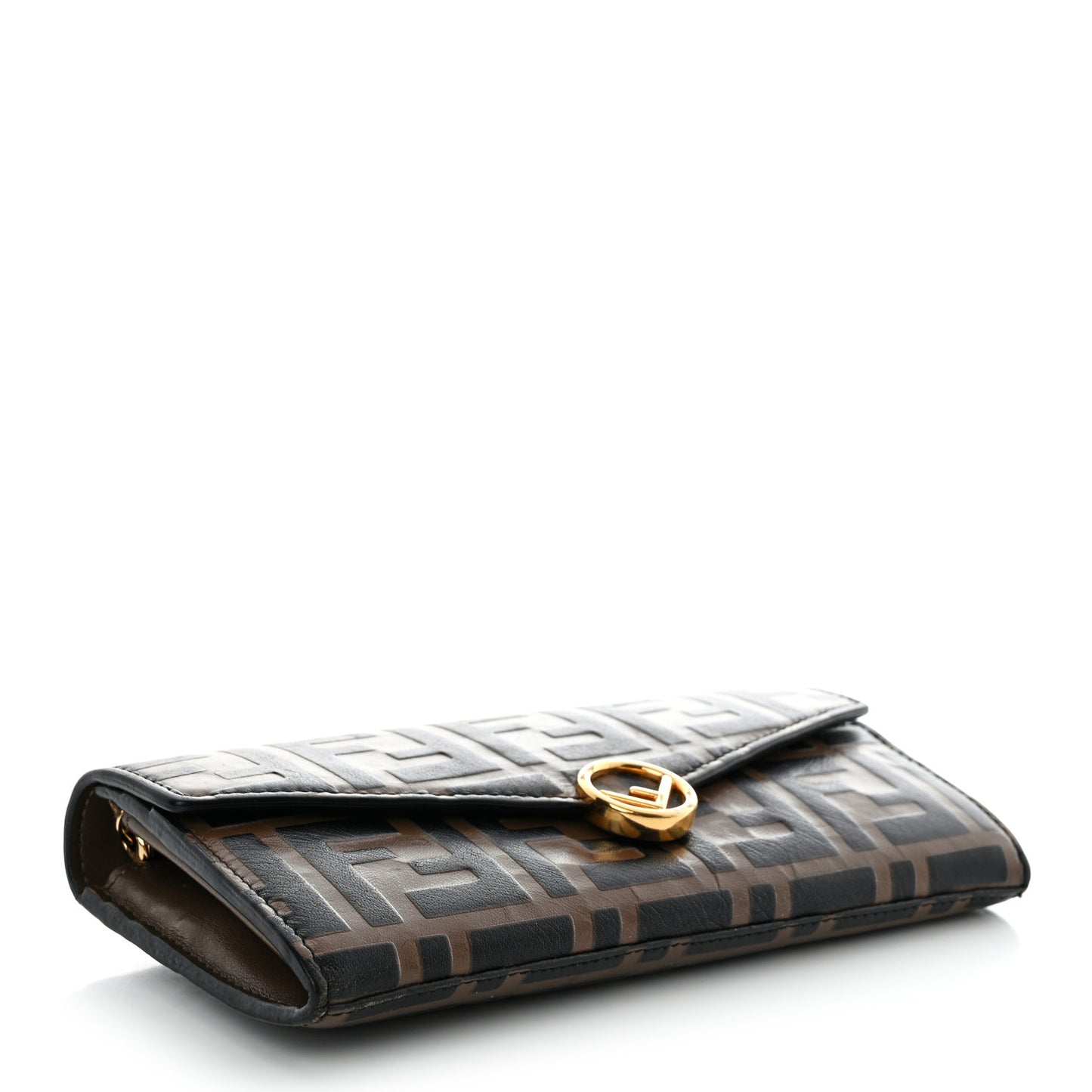 Vitello Soft F is Fendi Bi-Color FF 1974 Embossed Continental Envelope Wallet On Chain Maya Black