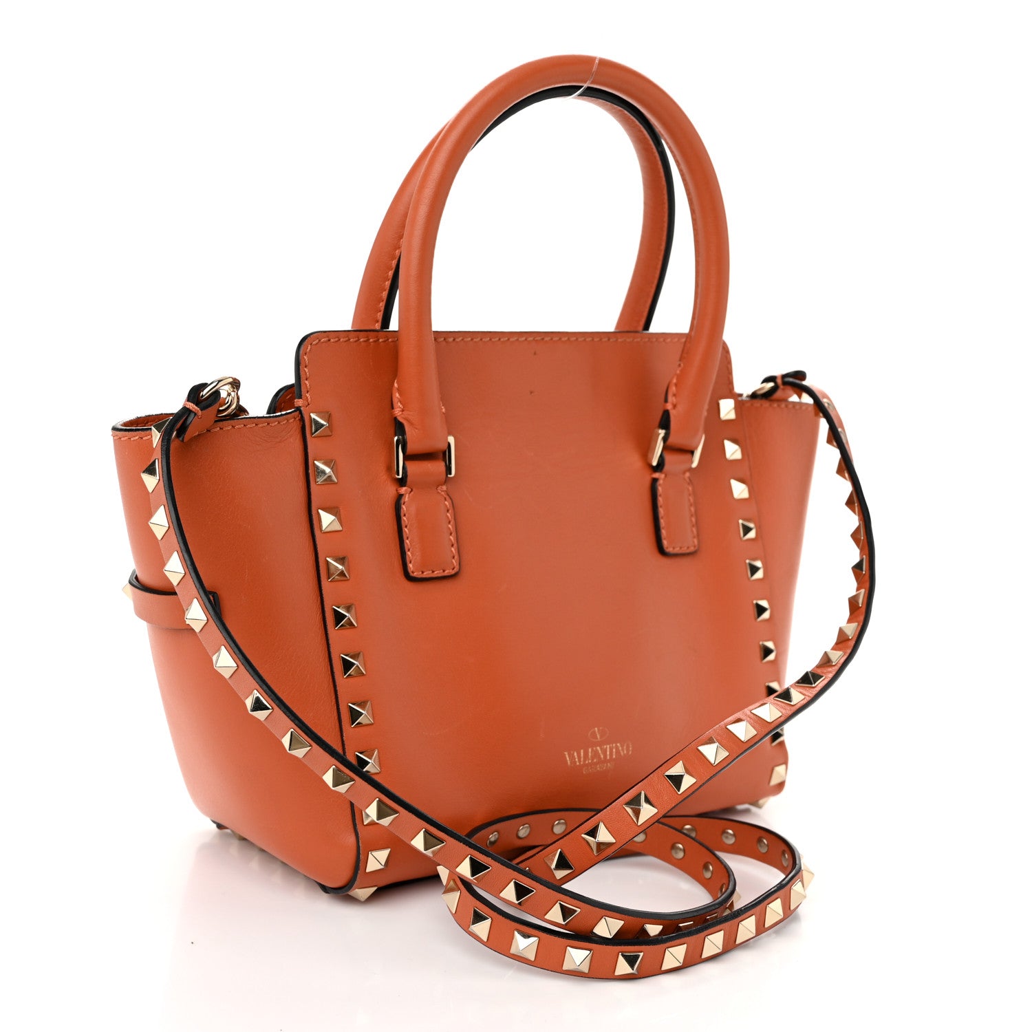 Valentino Garavani Vitello MIni Rockstud Double Handle Tote Orange 3 of 11