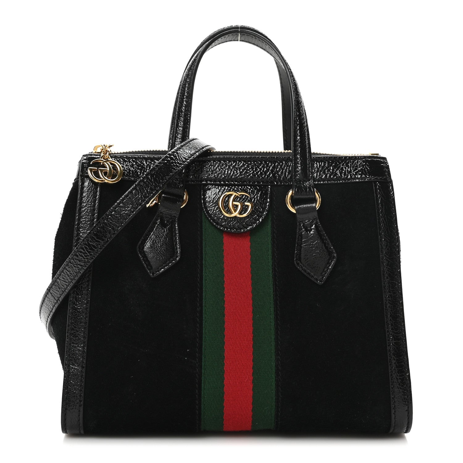 Gucci Suede Patent GG Web Small Ophidia Tote Bag Black 1743727