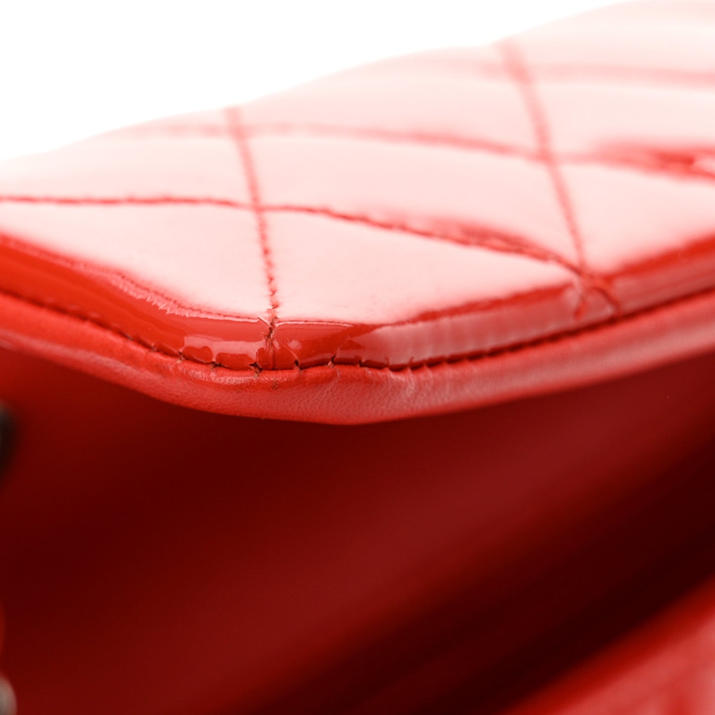 Patent Calfskin Quilted Mini Rectangular Flap Red