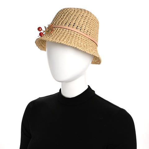 LV X TM Raffia Cerise Charms Woven Hat S Natural