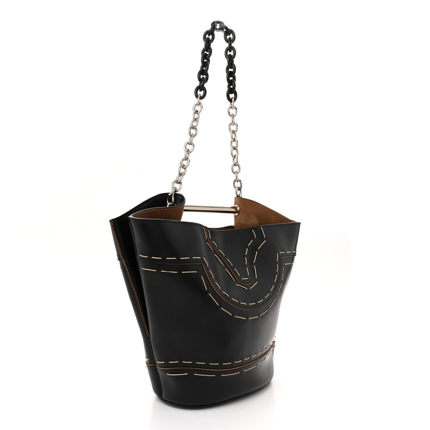 Calfskin Pickstitch Mini Top Handle Bucket Bag Black