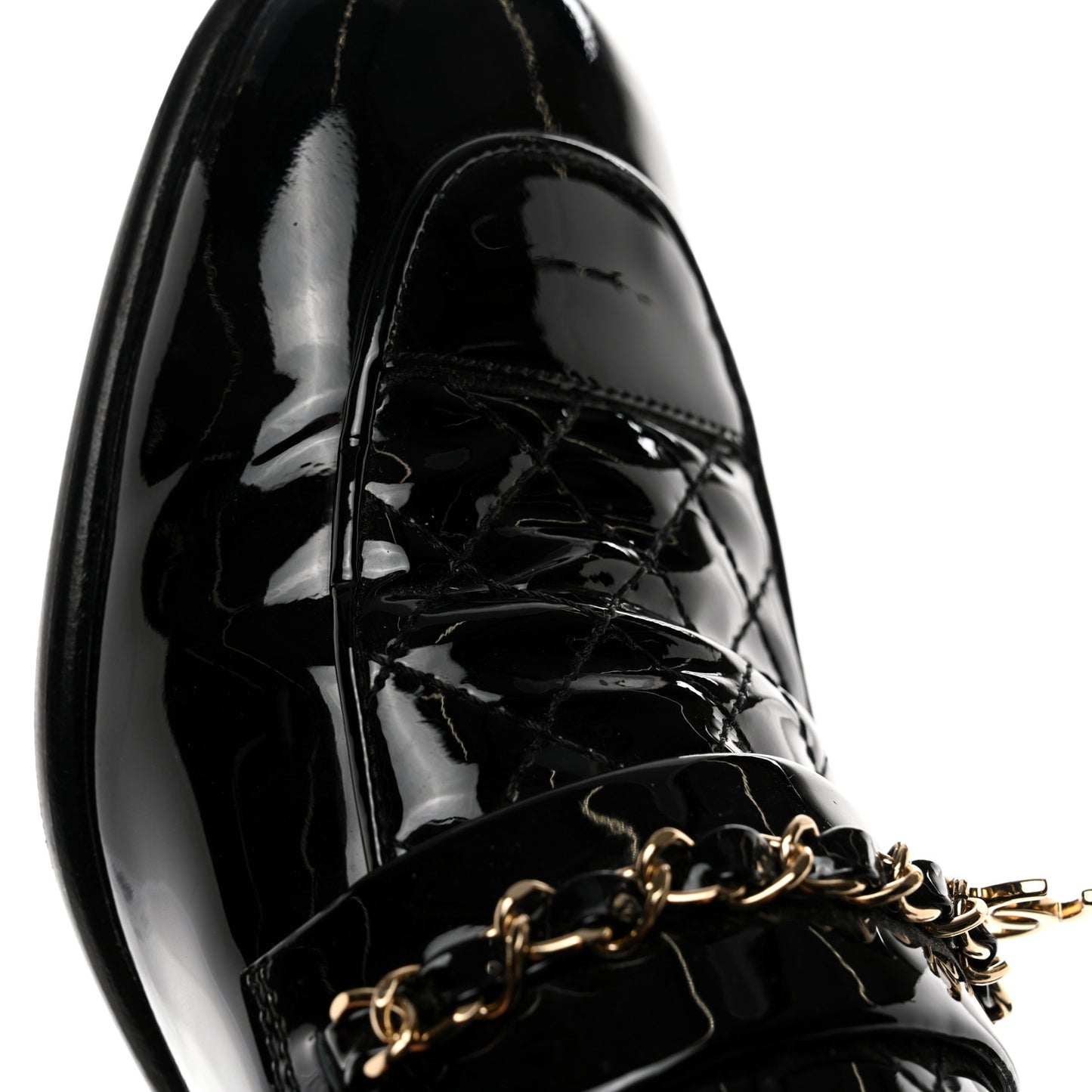 Patent Calfskin CC Chain Mocassin Loafers 38.5 Black