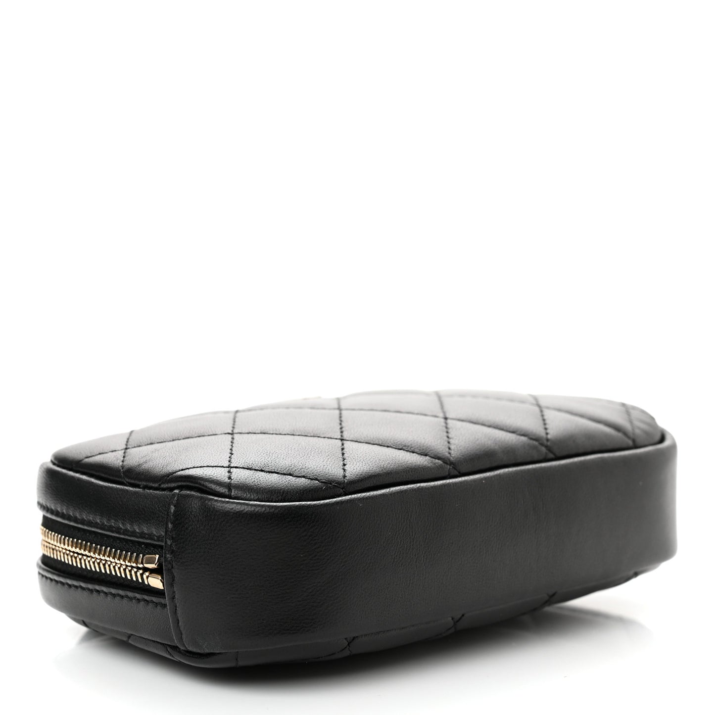 Lambskin Quilted Small Curvy Pouch Cosmetic Case Black