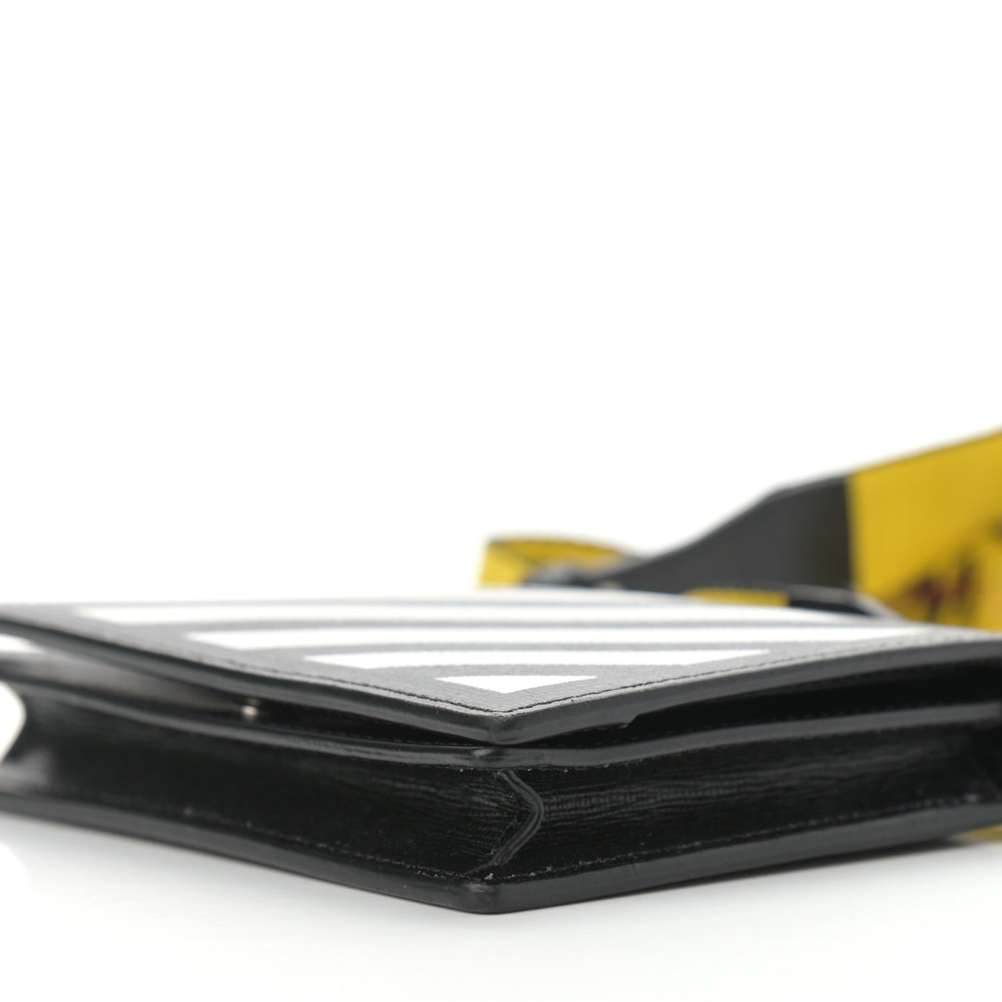 Saffiano Striped Diag Flap Wallet With Strap Black White