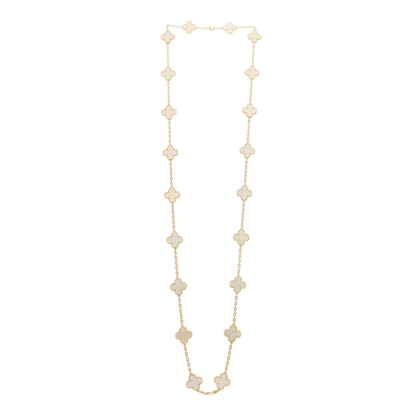 18K Yellow Gold Mother of Pearl 20 Motifs Vintage Alhambra Necklace