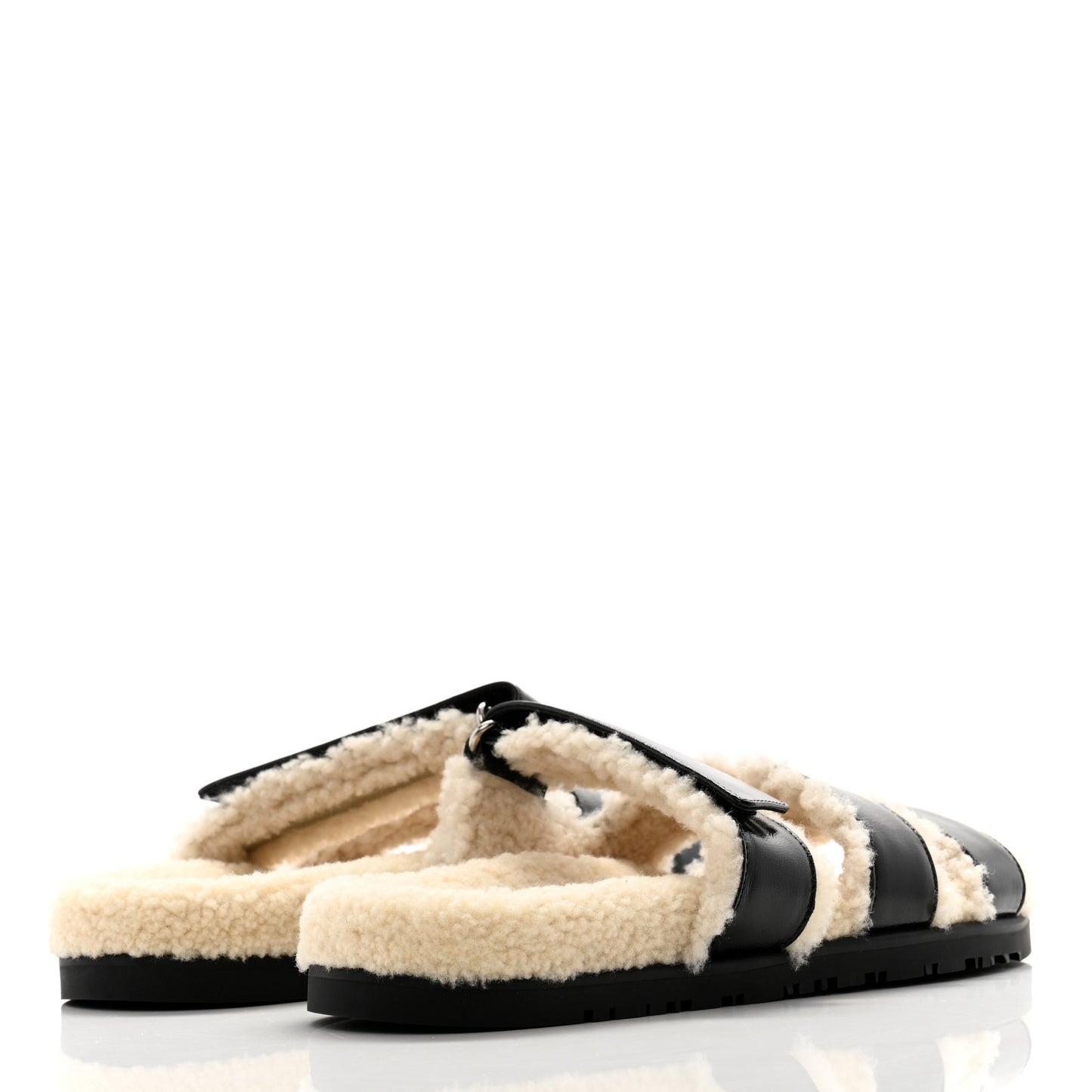Glazed Nappa Woolskin Womens Chypre Sandals 40.5 Black Ecru