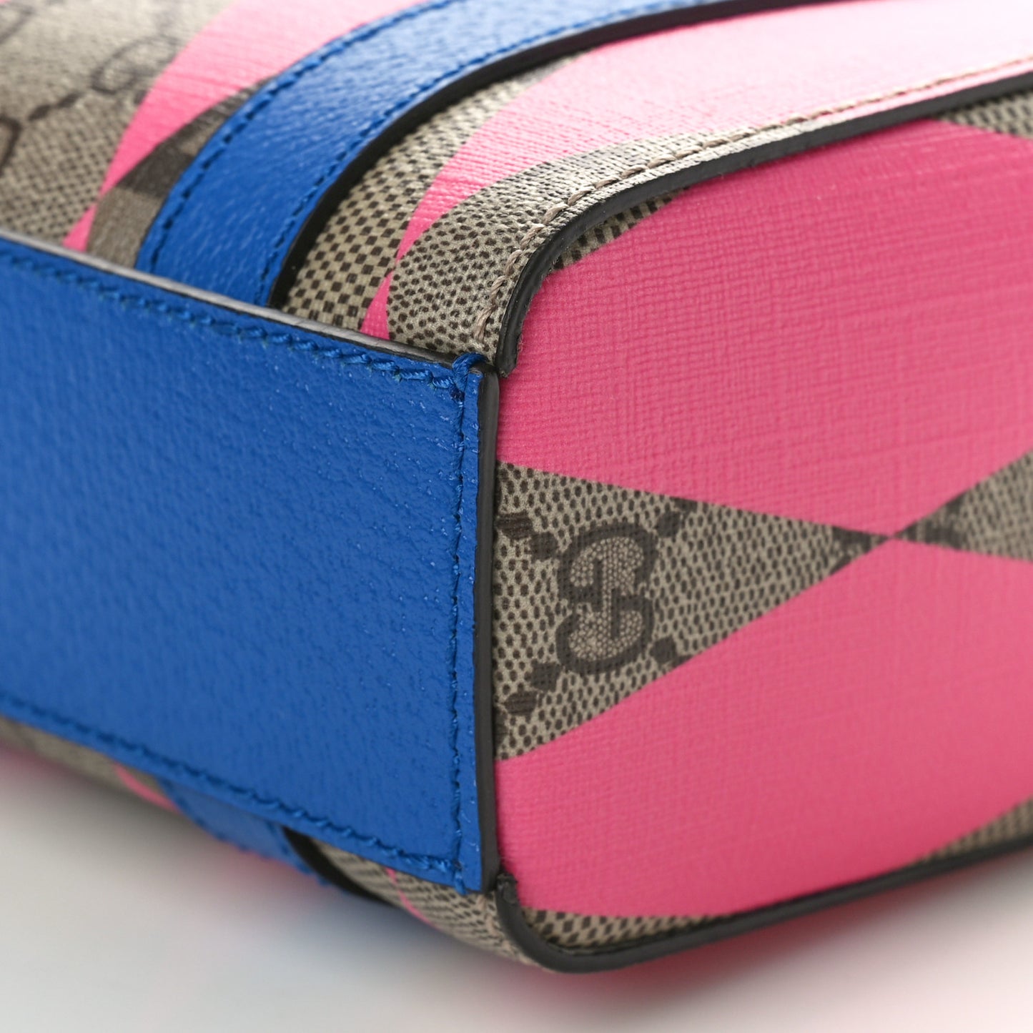 GG Supreme Monogram Textured Dollar Calfskin Rhombus Mini Tote Bag Beige Ebony Pink Blue