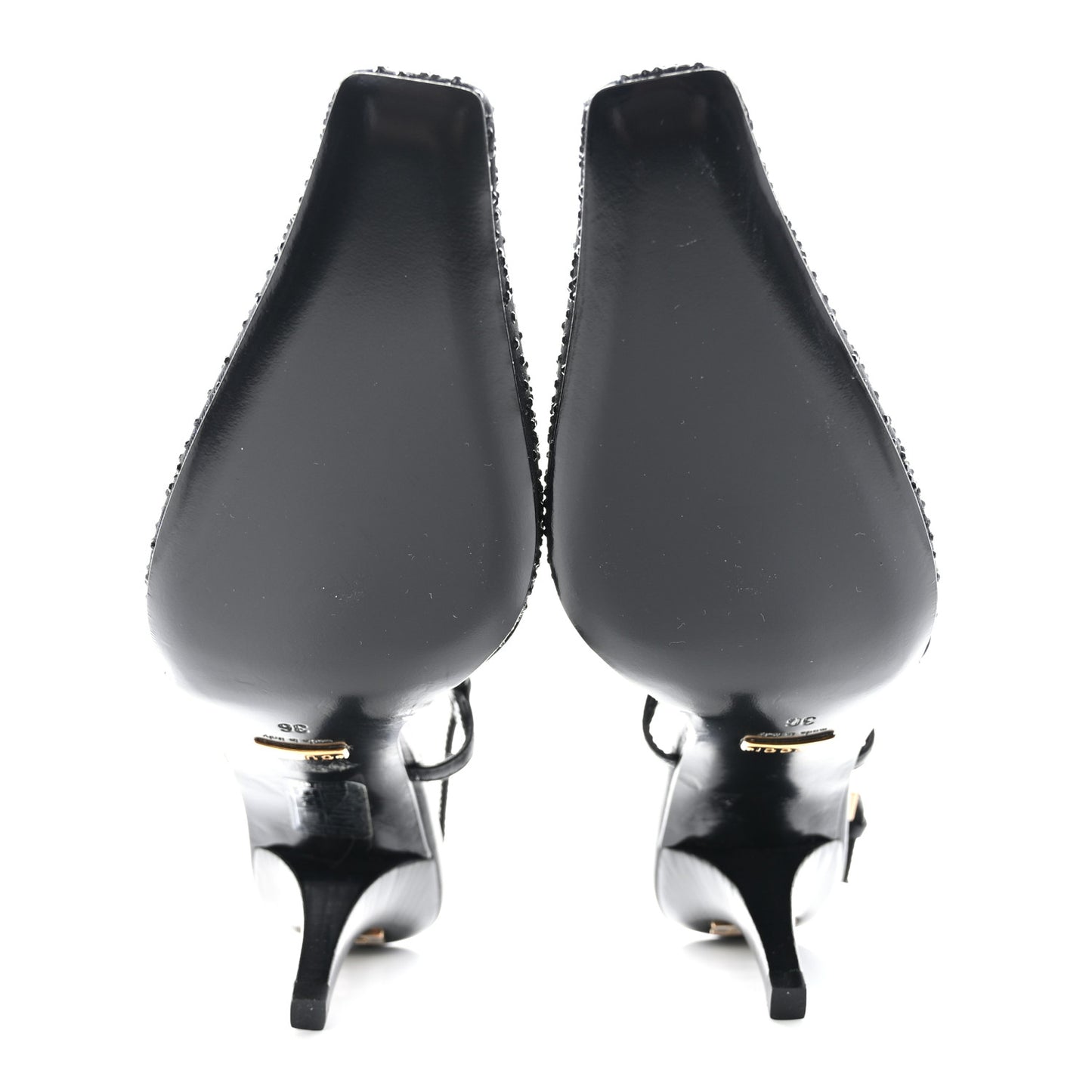 Moire Fabric Malaga Kid Crystal GG Monogram Square G 75mm Slingback Pumps 36 Black
