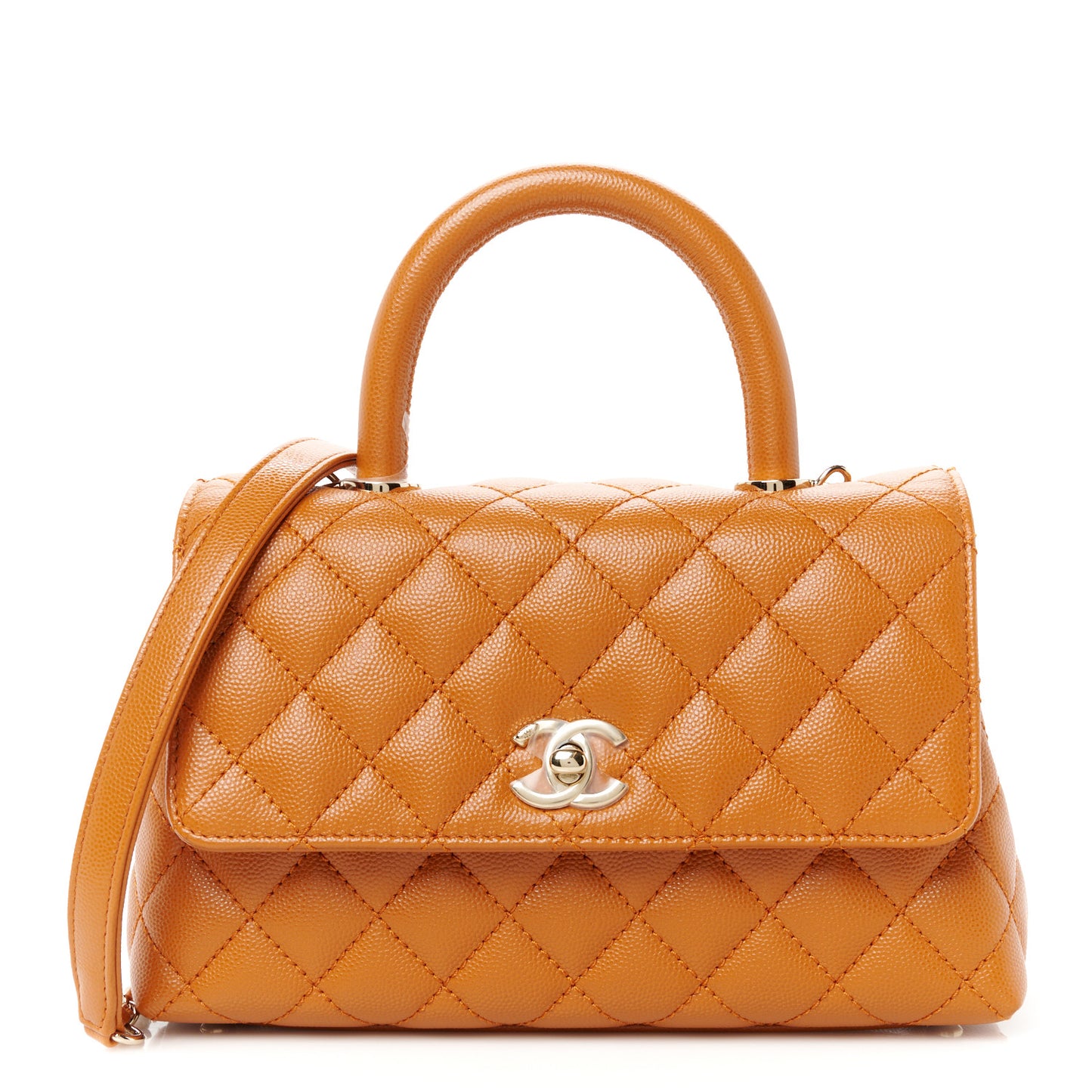 Caviar Quilted Mini Coco Handle Flap Light Brown