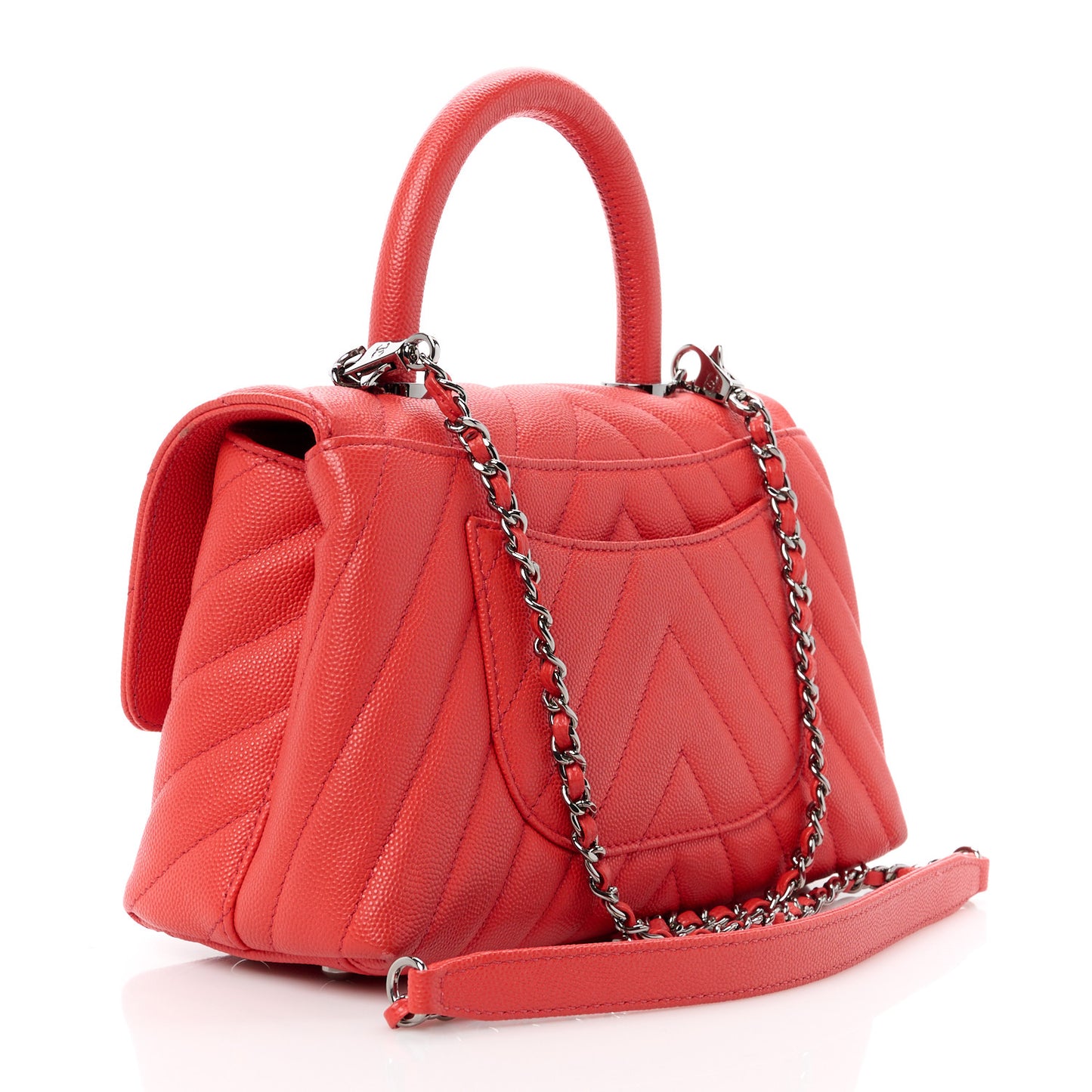 Caviar Chevron Quilted Mini Coco Handle Flap Red