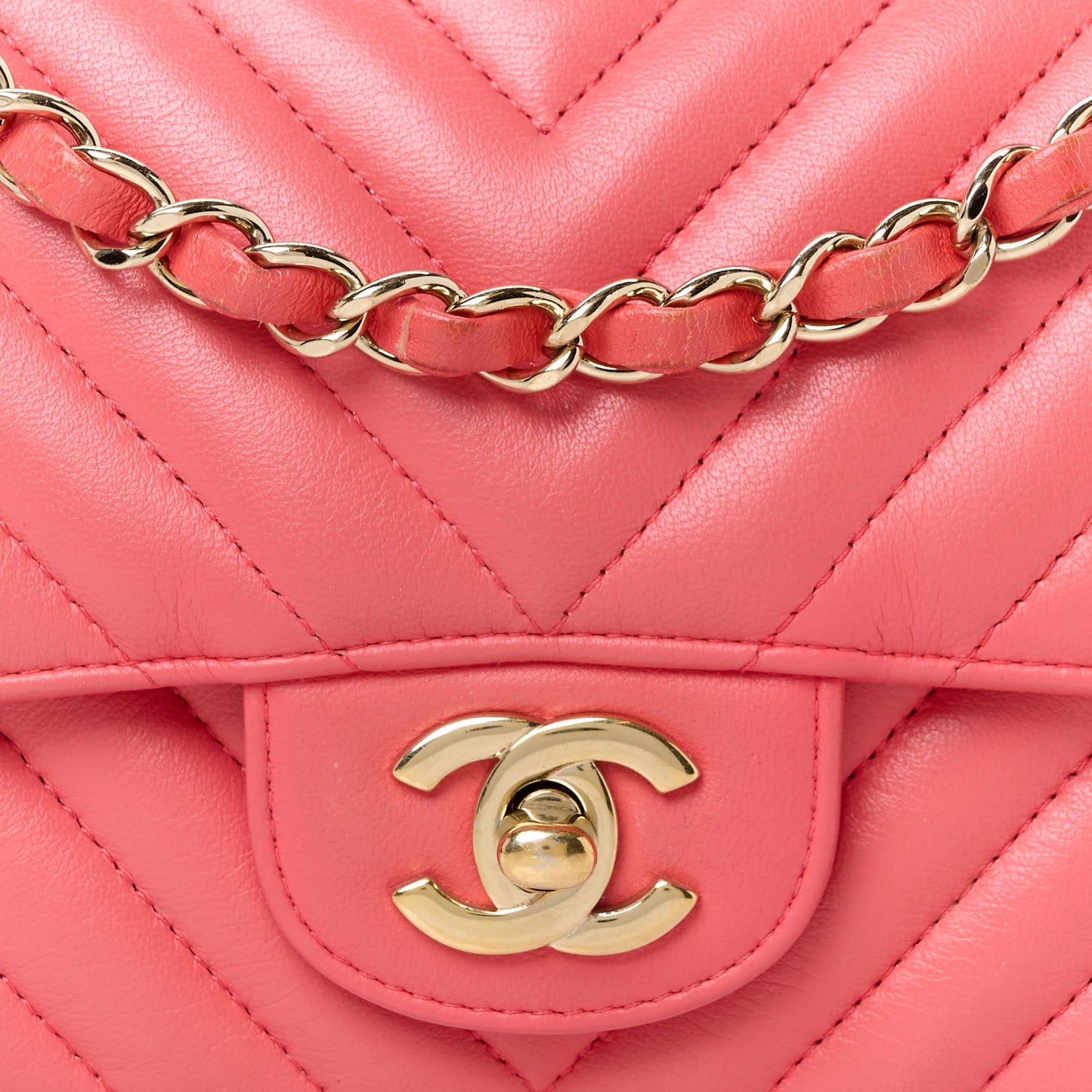 Lambskin Chevron Quilted Mini Rectangular Flap Pink