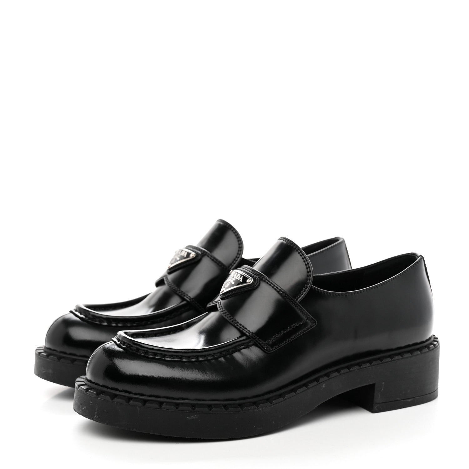 Prada Spazzolato Metal Triangle Logo 50mm Loafers 39 Black 3 of 13