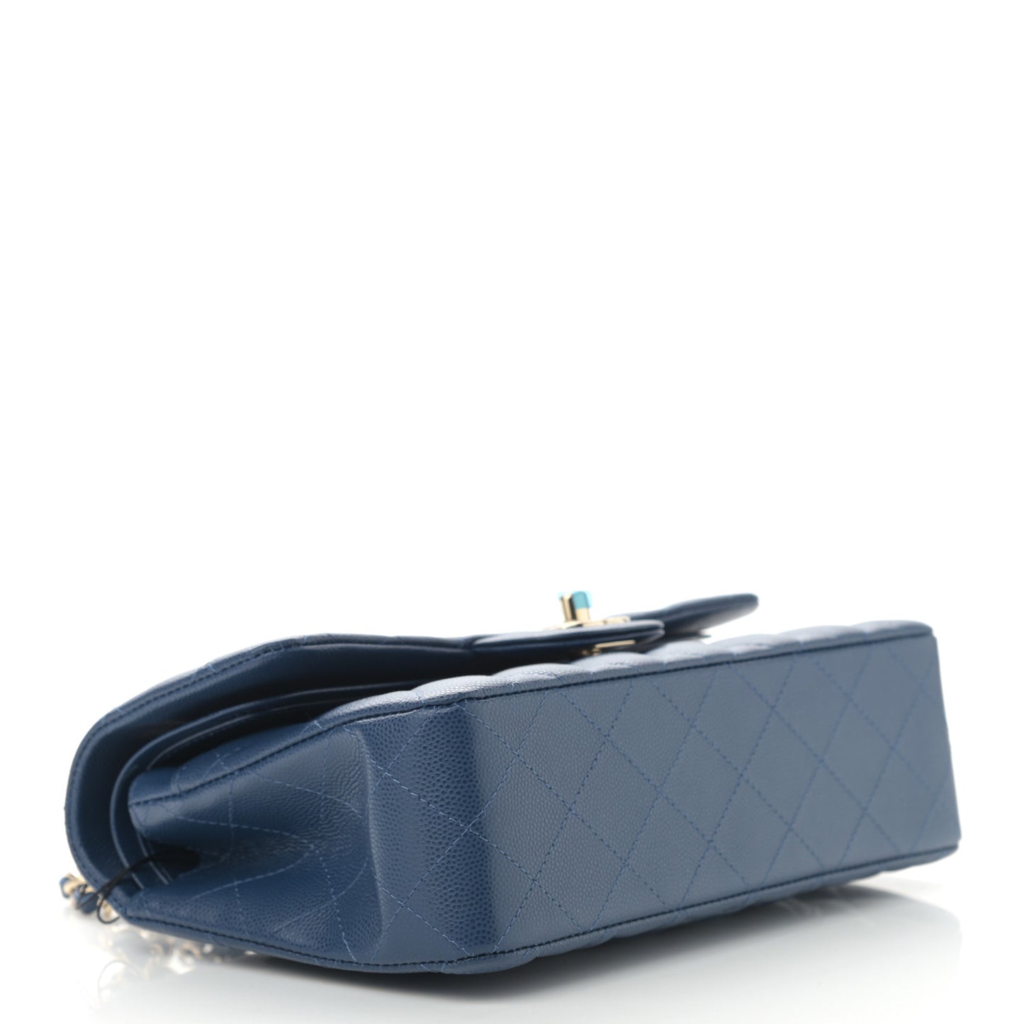 Caviar Quilted Small Double Flap Blue