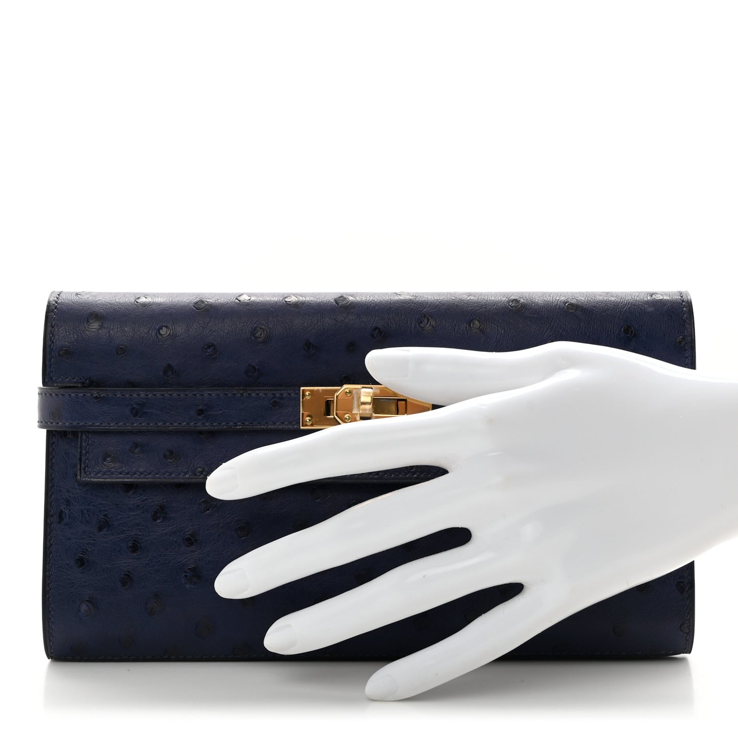 Ostrich Kelly Longue Wallet Bleu Iris