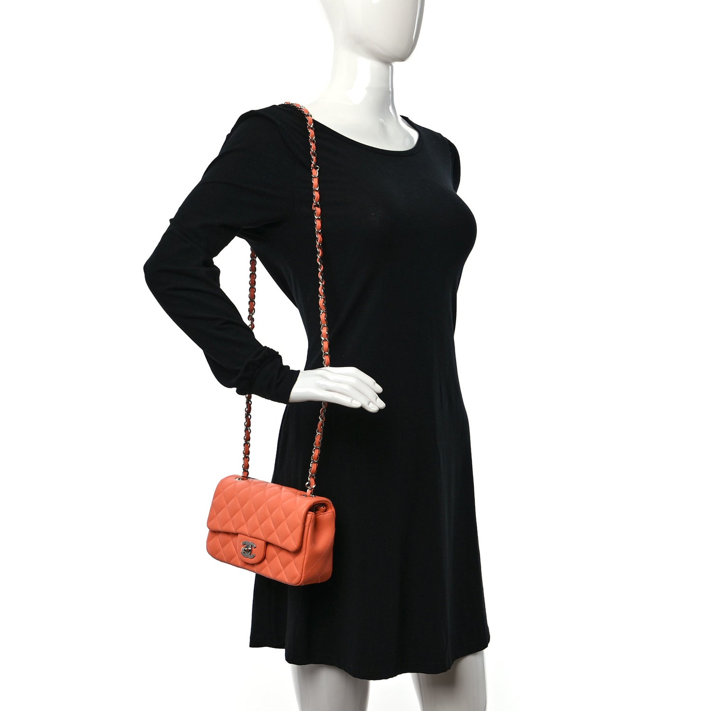 Lambskin Quilted Mini Rectangular Flap Light Orange