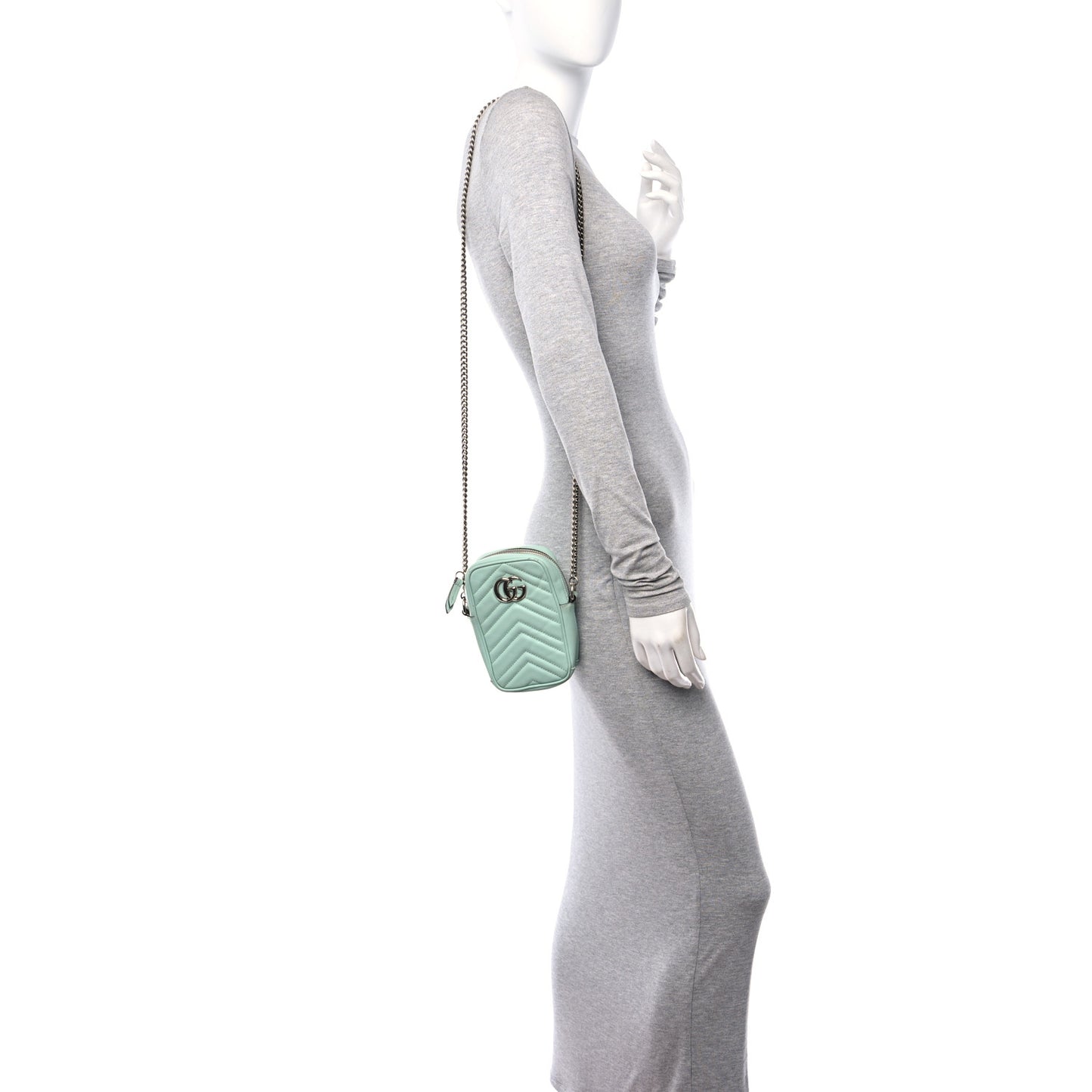 Calfskin Matelasse Mini GG Marmont Crossbody Bag Water Green