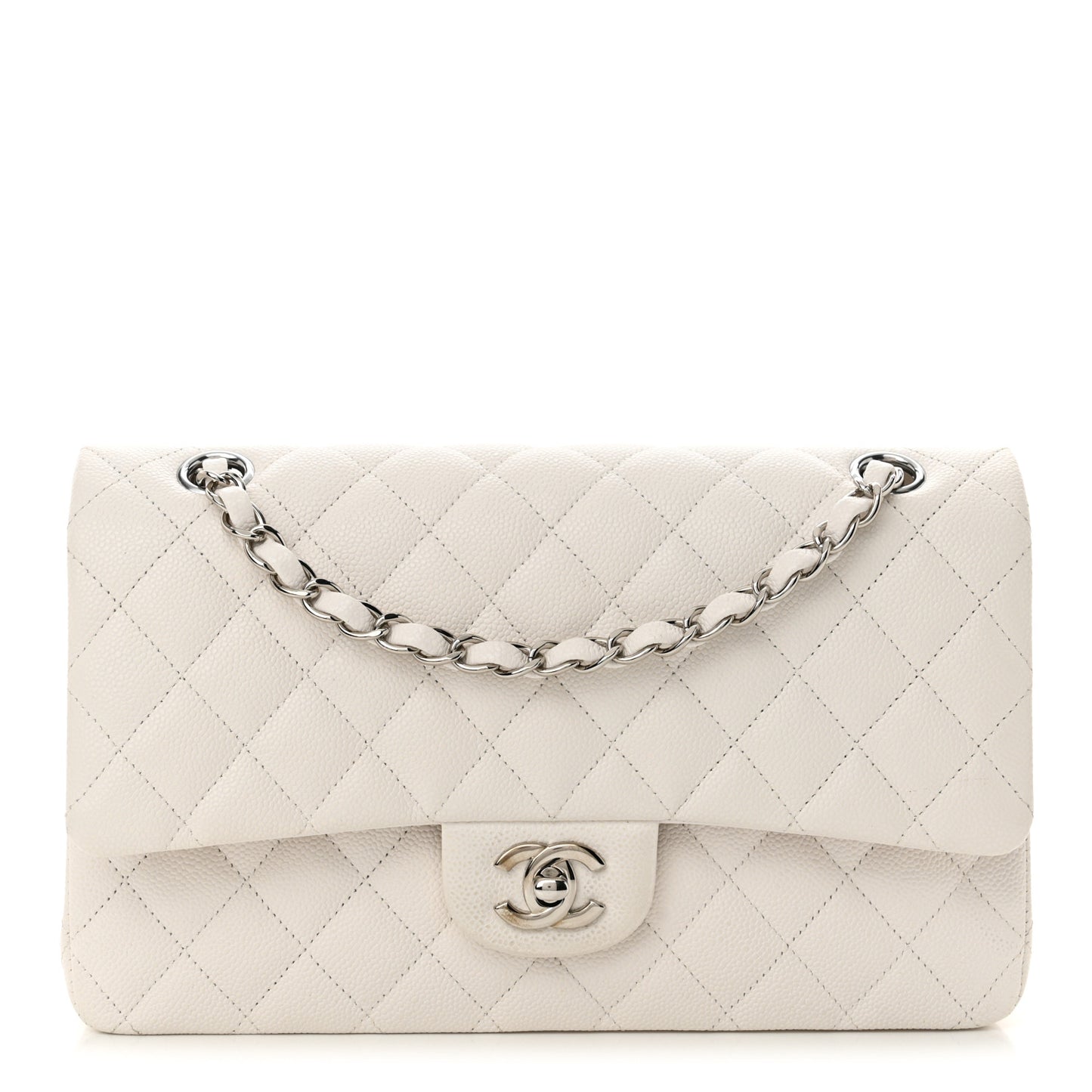 Caviar Quilted Medium Double Flap White