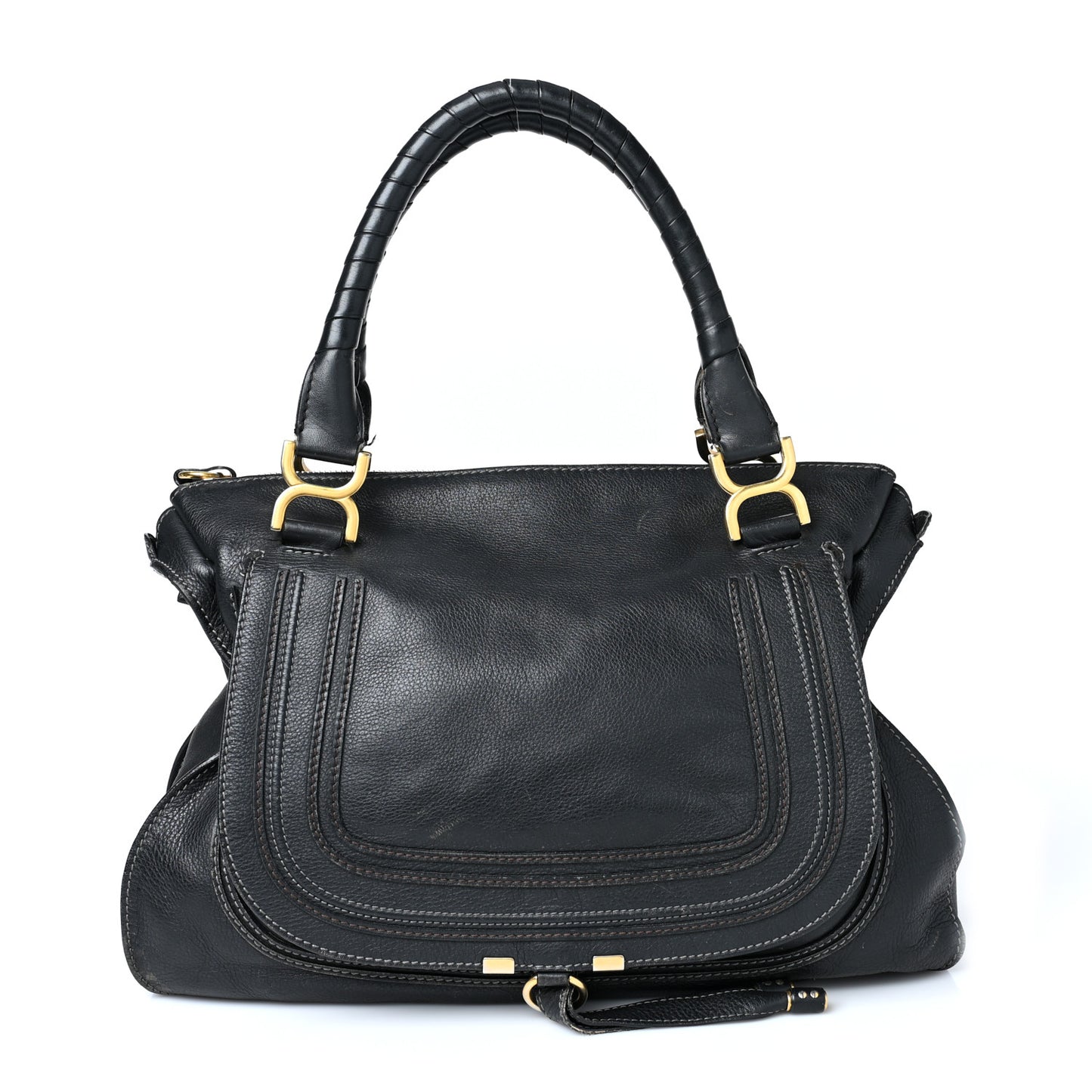 Calfskin Large Marcie Satchel Black