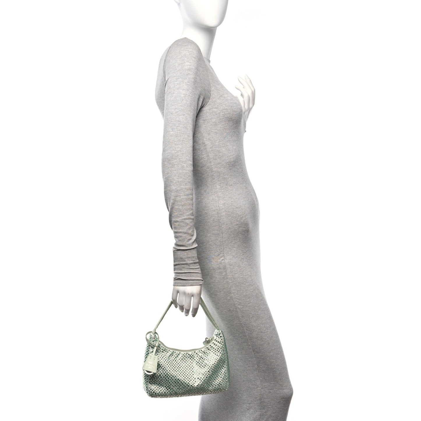 Satin Crystal Mini Re-Edition 2000 Bag Acqua