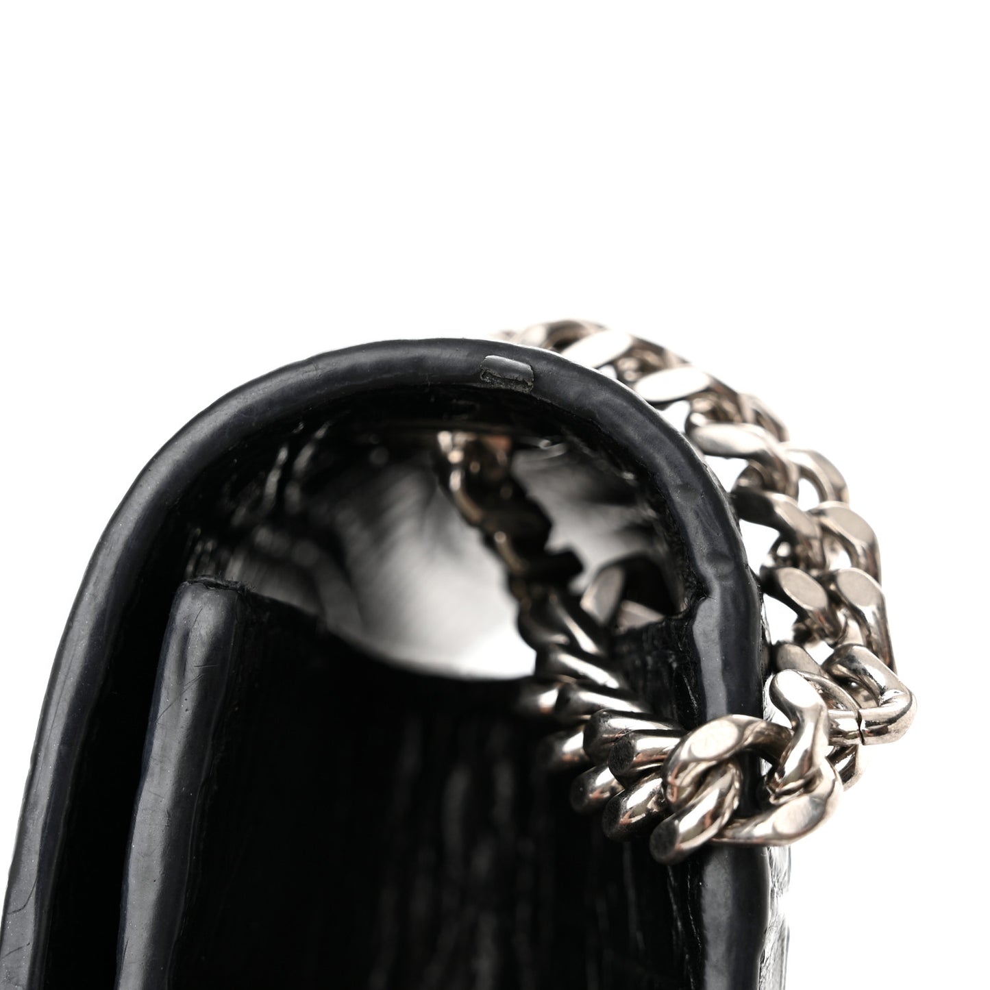 Calfskin Crocodile Embossed Small Classic Monogram Kate Tassel Satchel Black