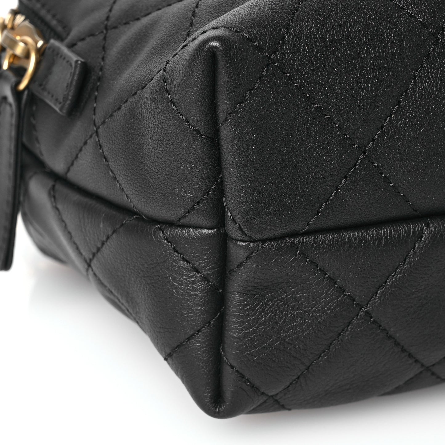 Calfskin Quilted Mini Bowling Bag Black