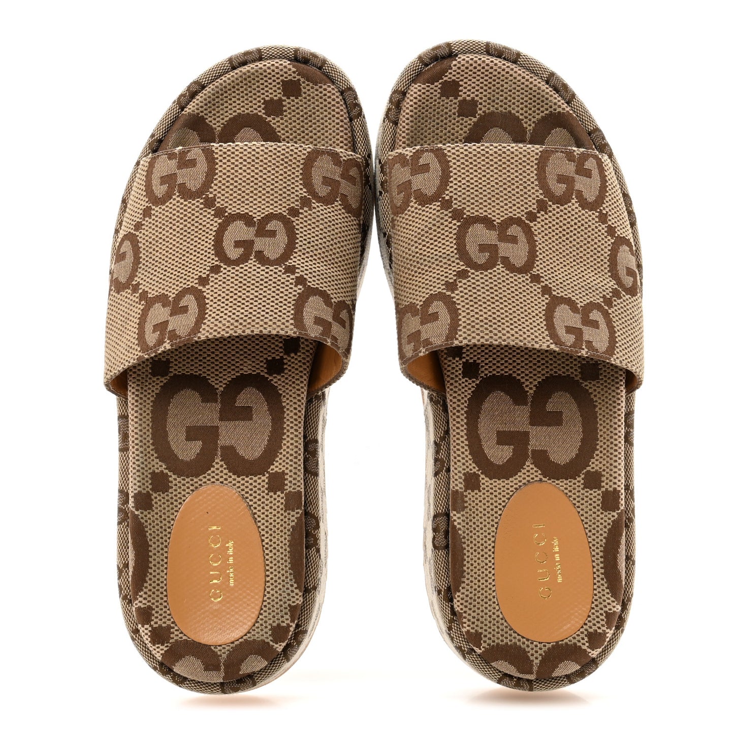 Monogram Maxi GG Angelina Platform 55mm Slide Sandals 38.5 Camel Ebony