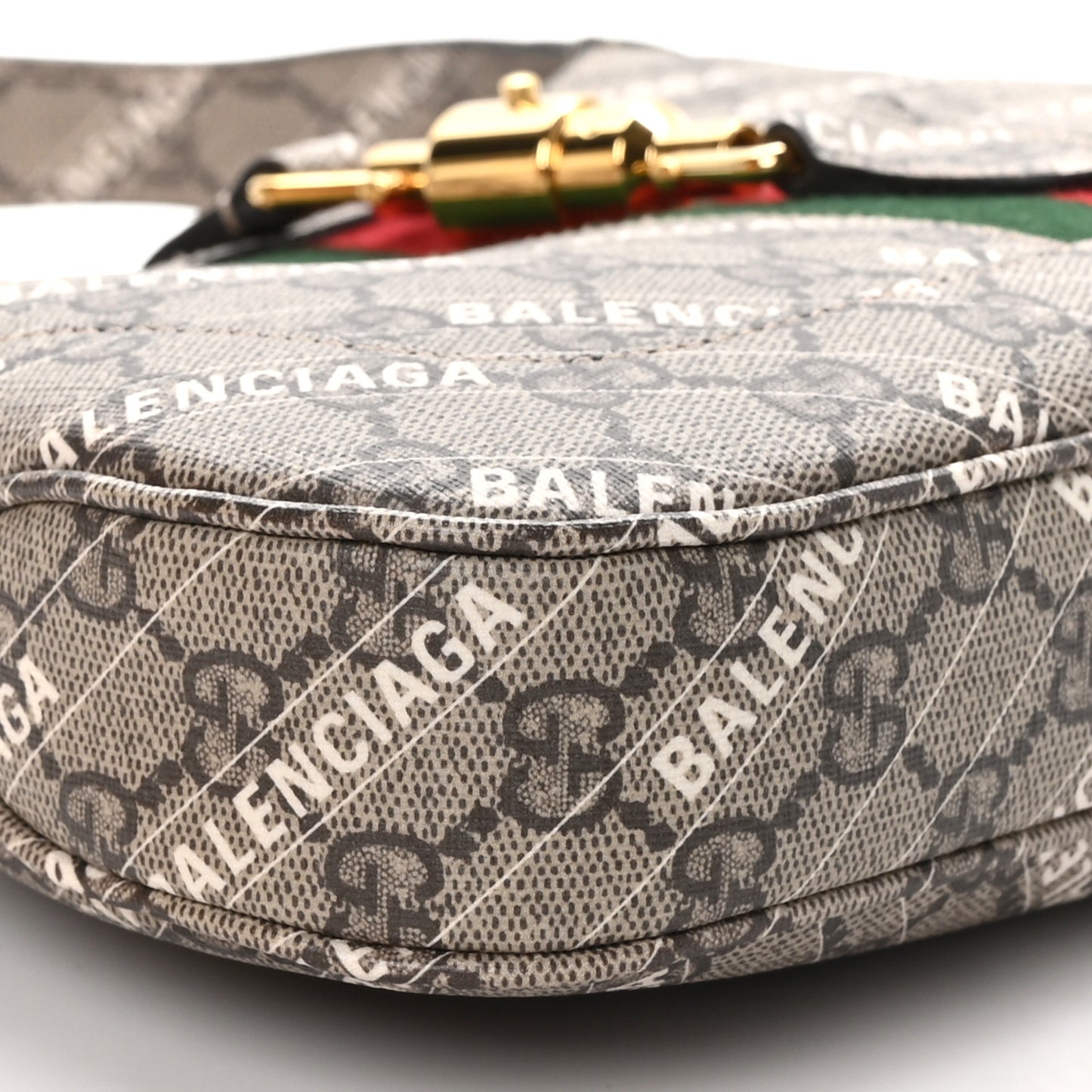 X BALENCIAGA GG Supreme Monogram Striped Logo Print Web Small Jackie 1961 Hobo Beige Ebony Mystic White