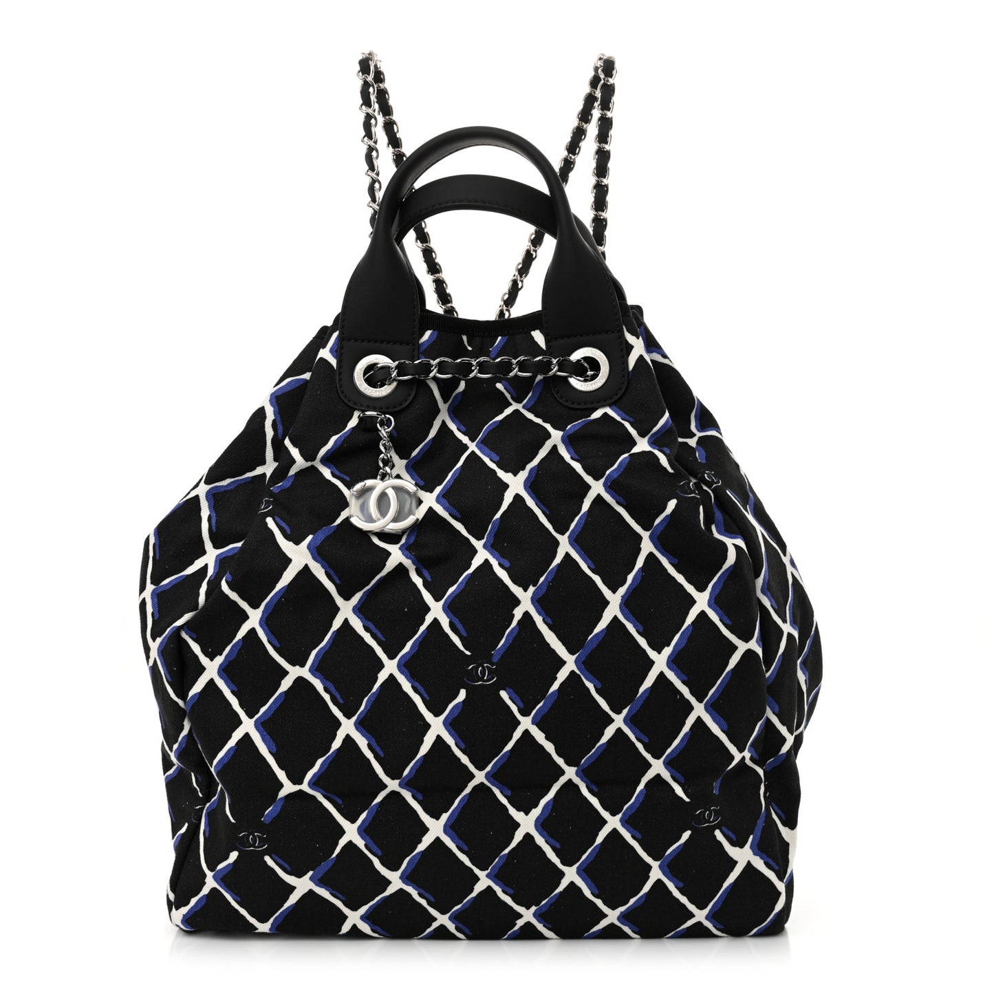 Canvas Printed Airline Drawstring Bag Black Blue