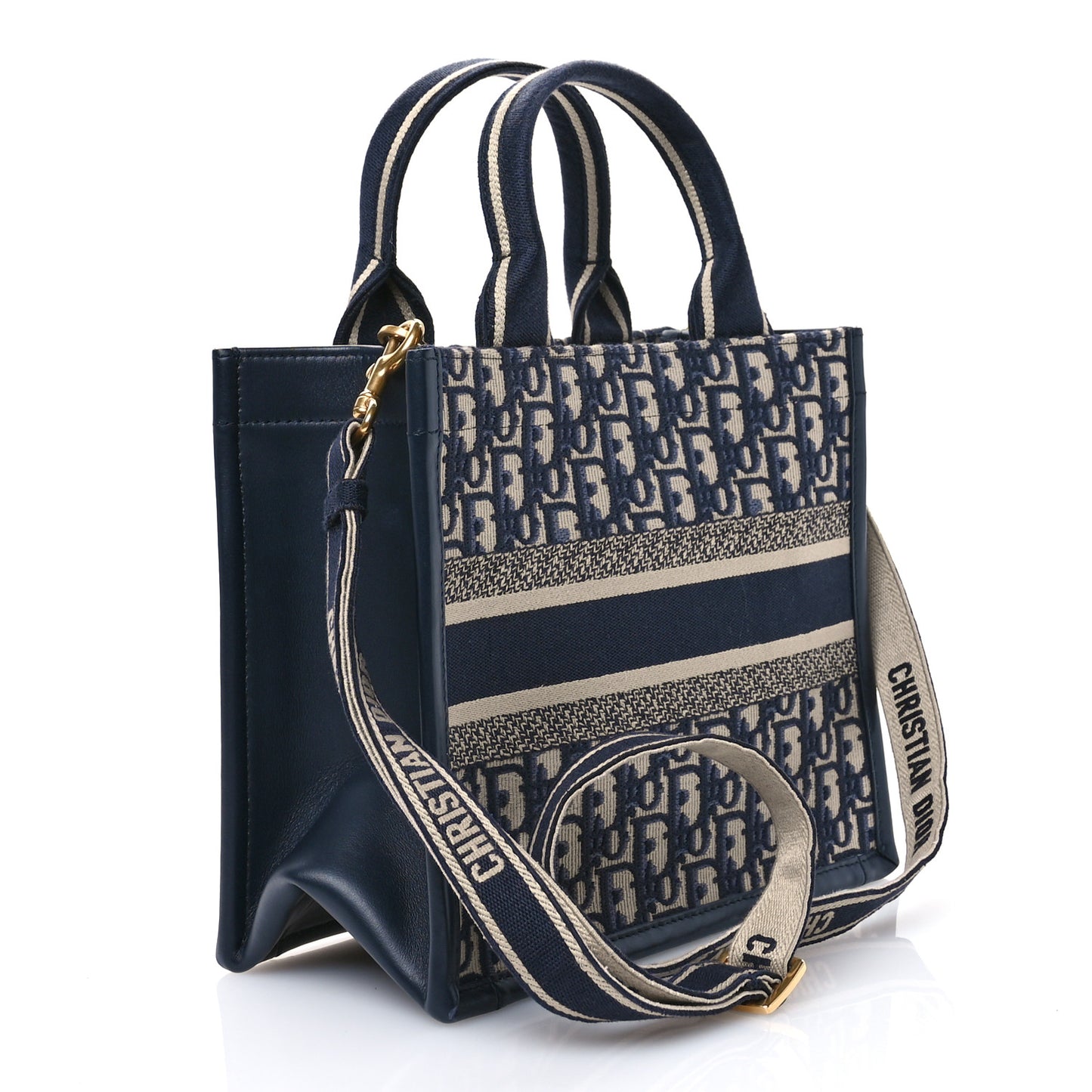 Oblique Calfskin Small Book Tote With Strap Blue Multicolor