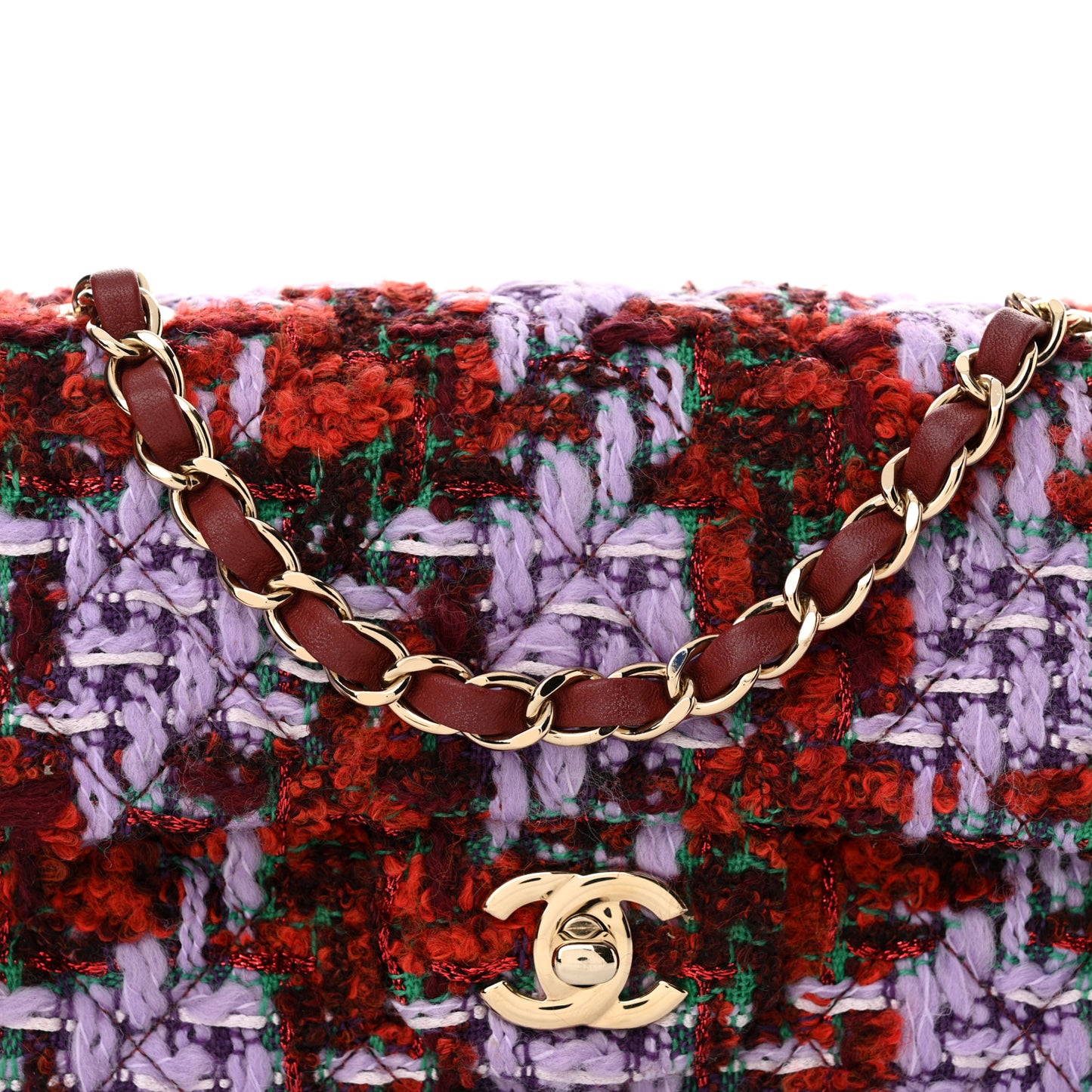 Tweed Quilted Mini Rectangular Flap Red Purple Green