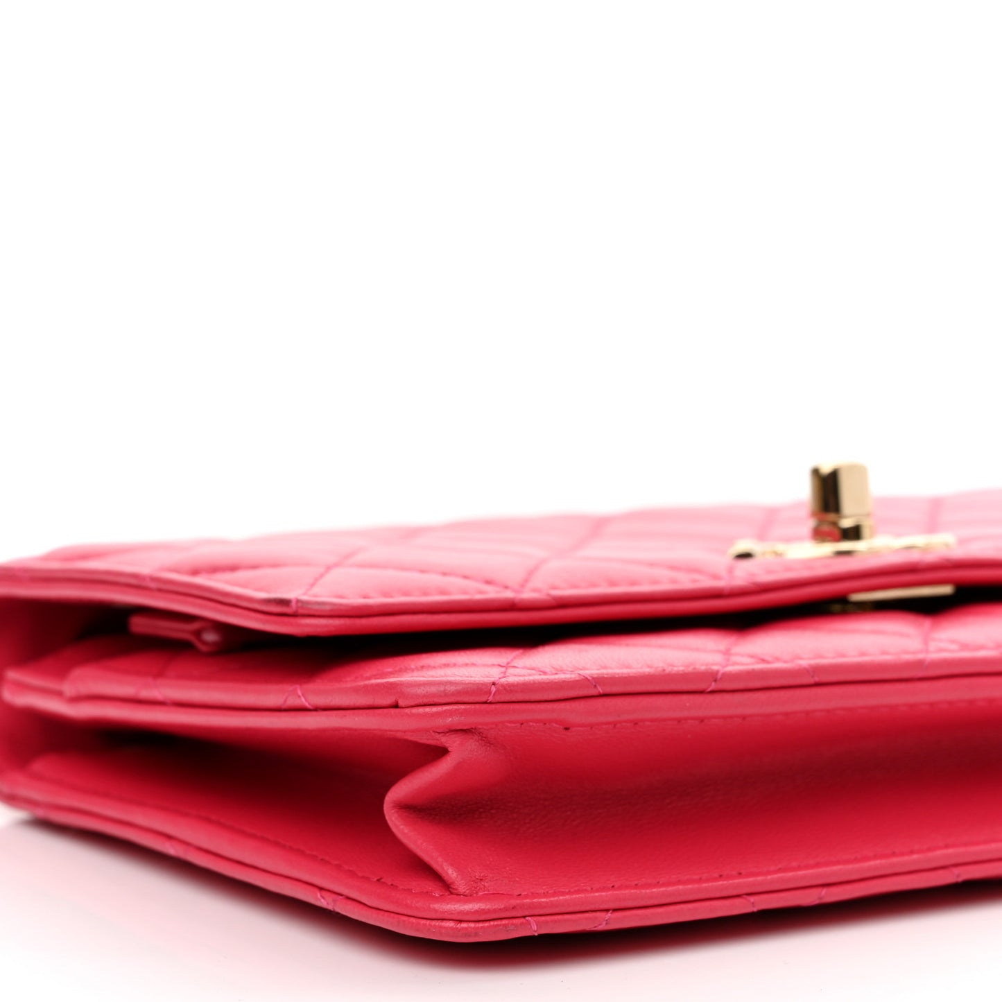Lambskin Quilted Trendy CC Wallet On Chain WOC Dark Pink