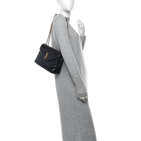 Calfskin Y Quilted Monogram Small Loulou Chain Satchel Black