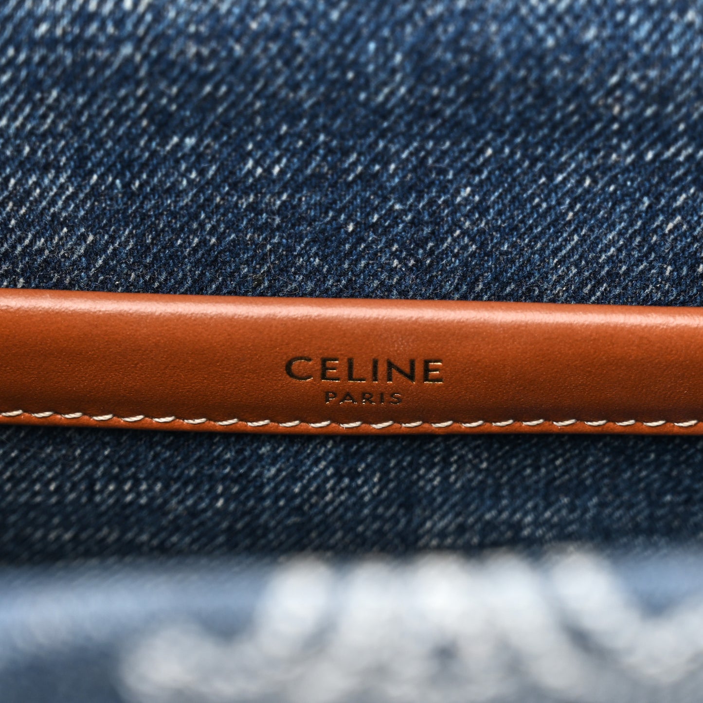 Denim Calfskin Triomphe Print Cabas Blue Tan