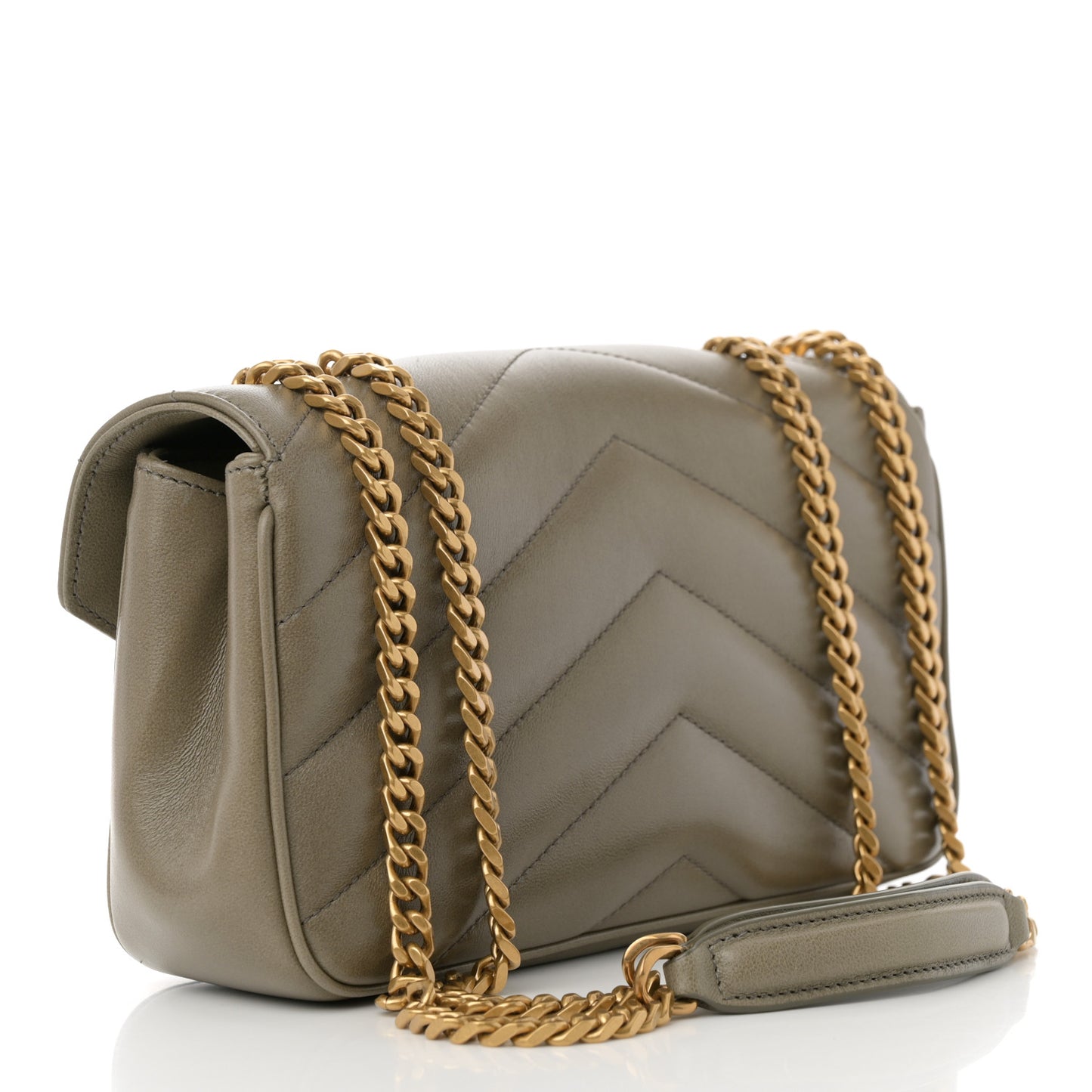 Lambskin Chevron Quilted Small Loulou Bag Dark Strong Moss