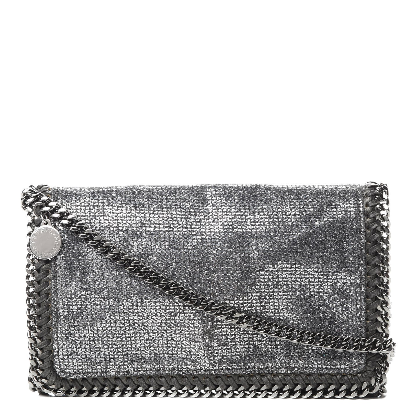 Metallic Woven Raffia Falabella Crossbody Bag Silver