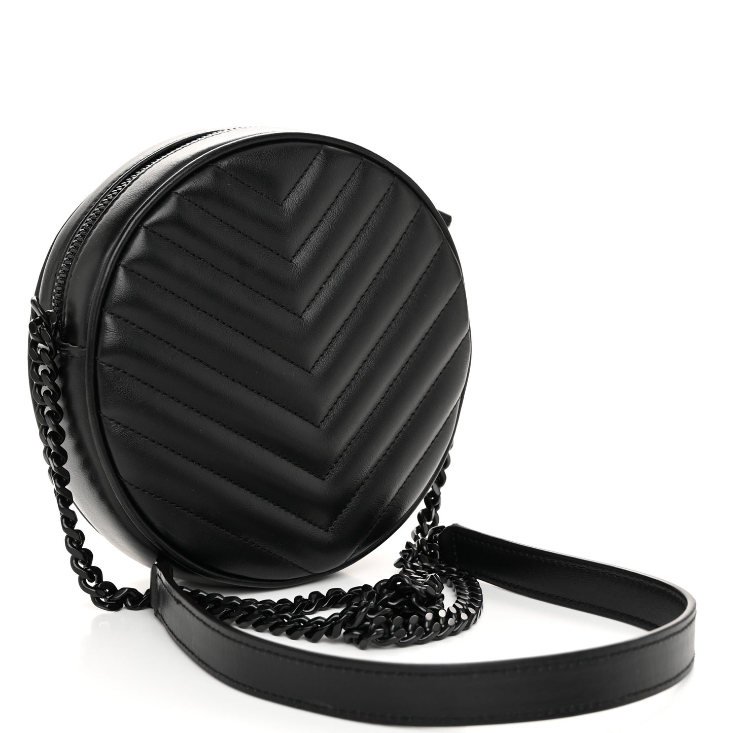 Calfskin Matelasse Chevron Round Vinyle Camera Bag Black