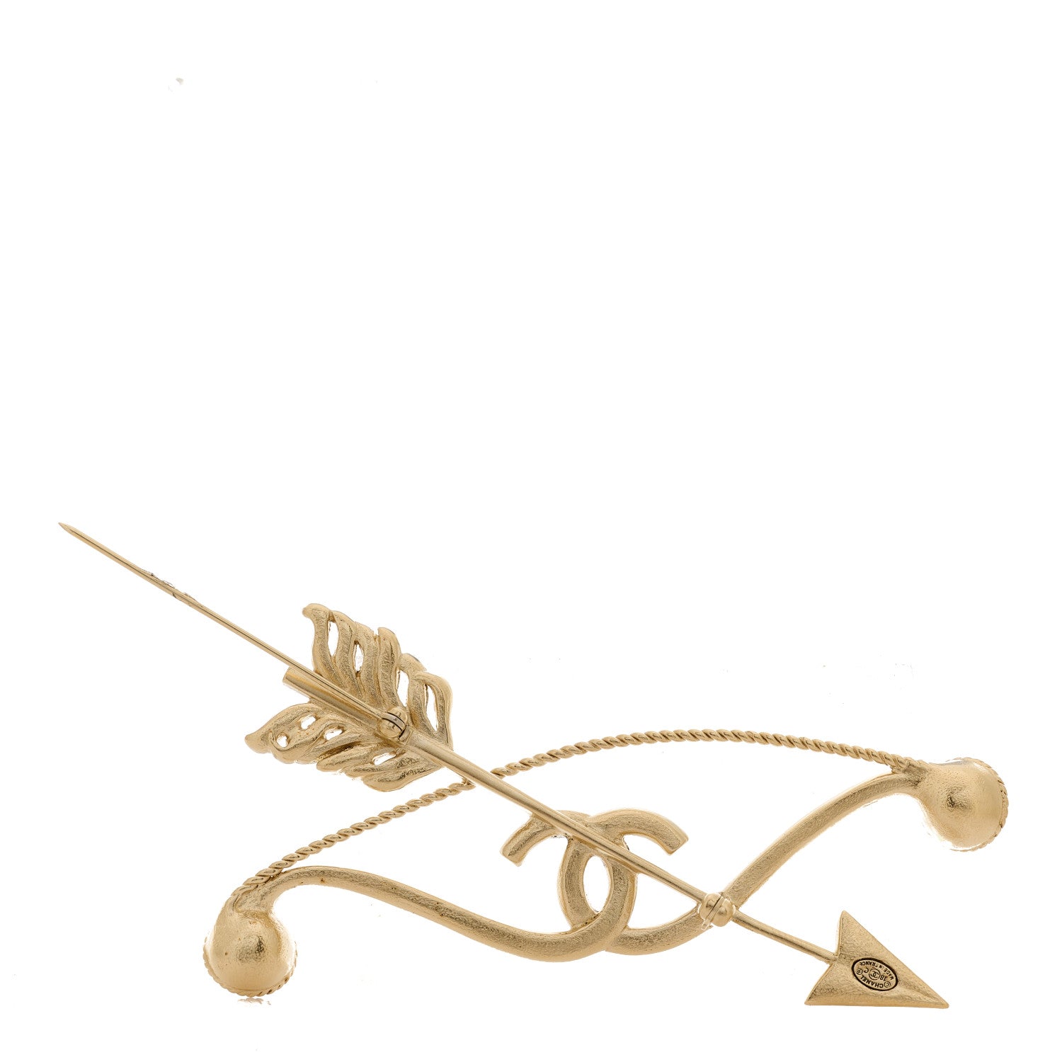 Chanel Crystal Pearl CC Arrow Brooch Gold 4 of 5