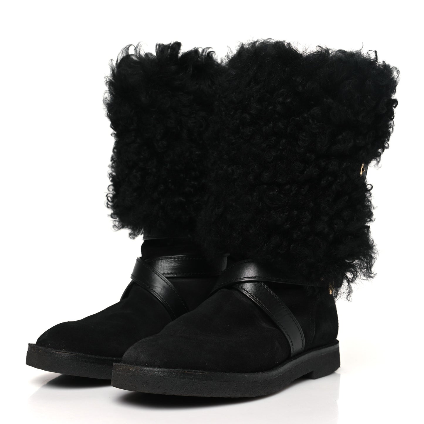 Suede Calfskin Fur Strap Boot 36 Black
