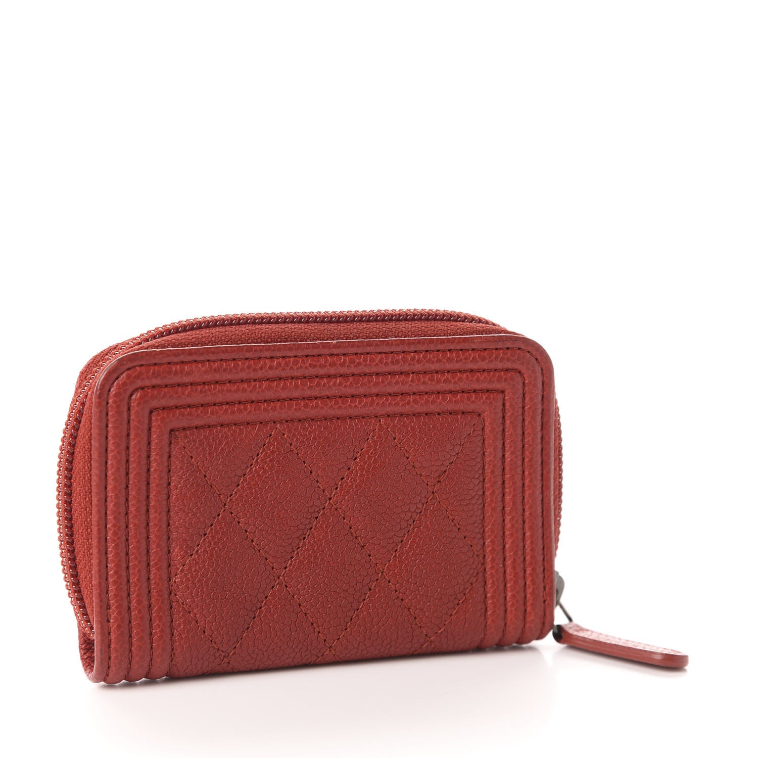Chanel Caviar Quilted Boy Zip Around Coin Purse Wallet Red 3 of 7
