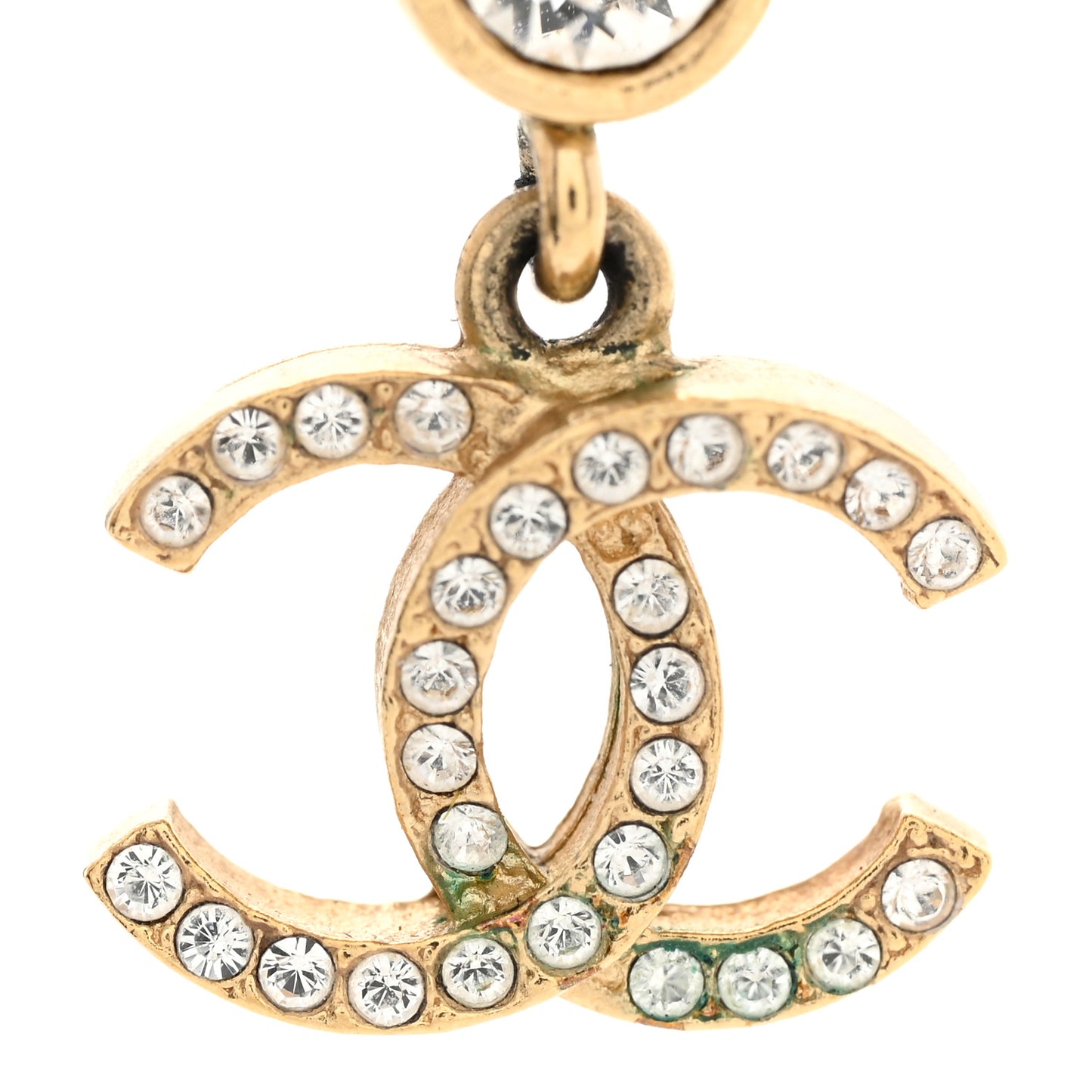 Crystal CC Drop Earrings Gold