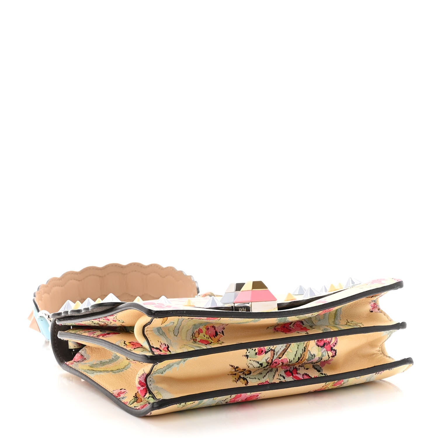 Fendi Vitello Marie Antoinette Print Scalloped Mix Studded Small Kan I Shoulder Bag Panna Multicolor 4 of 10