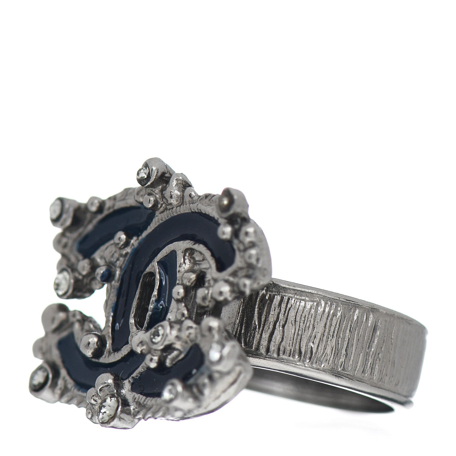 Chanel Enamel Crystal CC Ring 6 Dark Blue 3 of 5