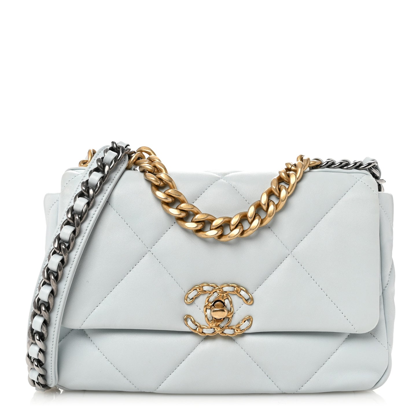 Lambskin Quilted Medium Chanel 19 Flap Light Blue