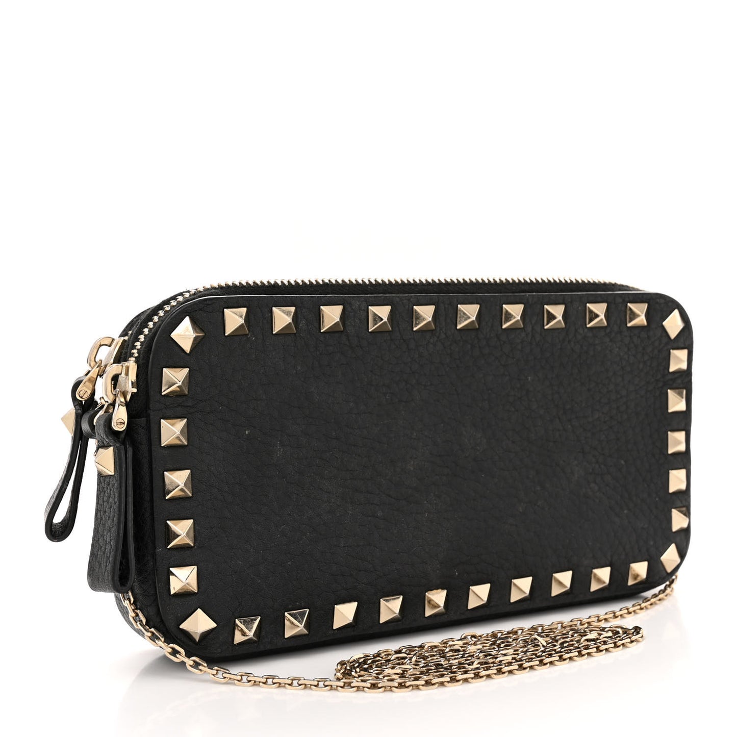Pebbled Calfskin Rockstud Small Chain Shoulder Bag Black