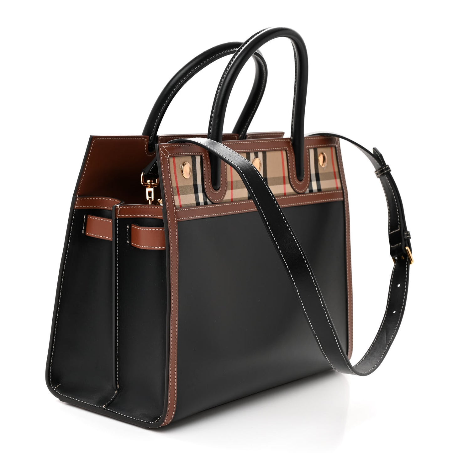 Calfskin Vintage Check Small Two Handle Title Bag Black