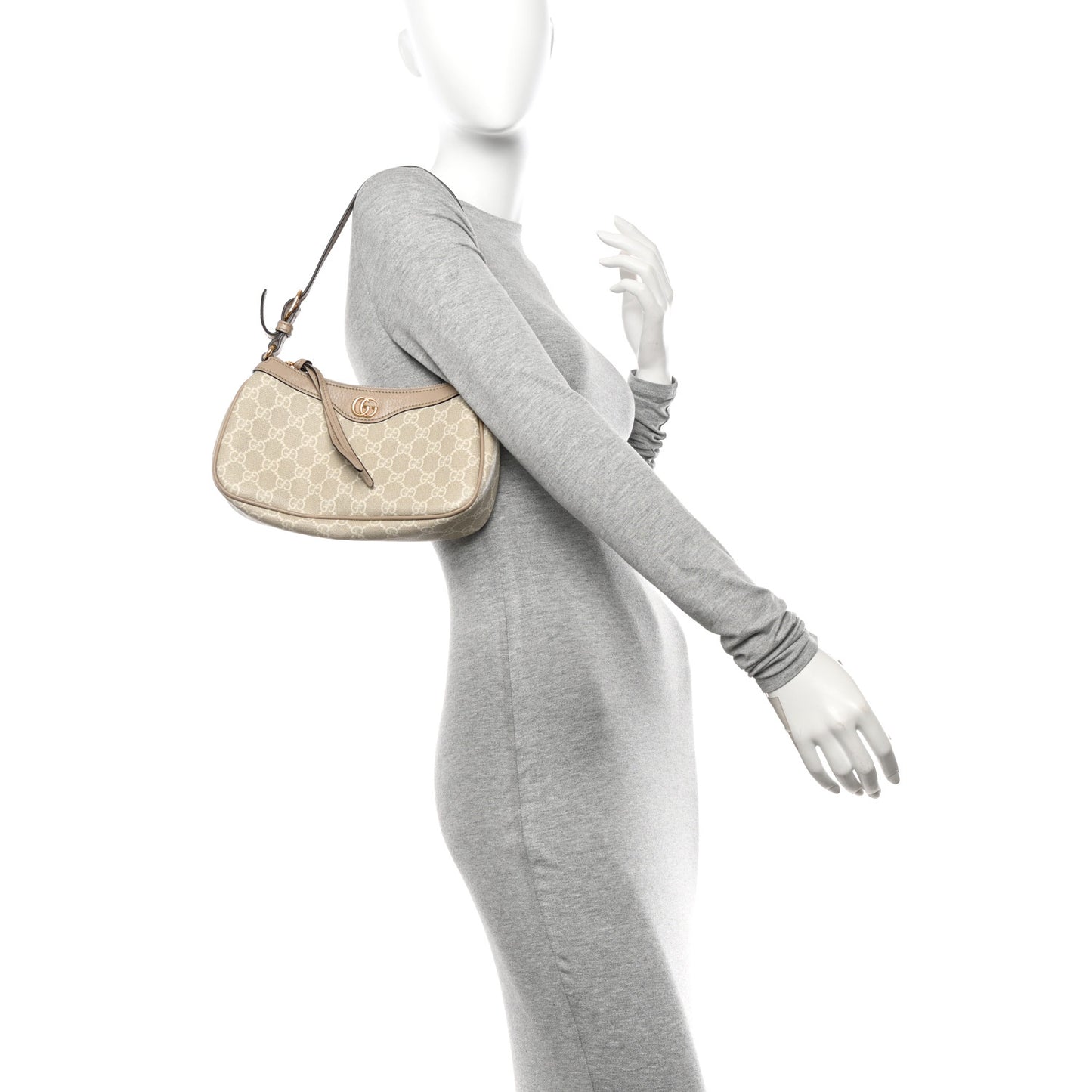 GG Supreme Monogram Textured Dollar Calfskin Small Ophidia Hobo Beige Mystic White Oatmeal