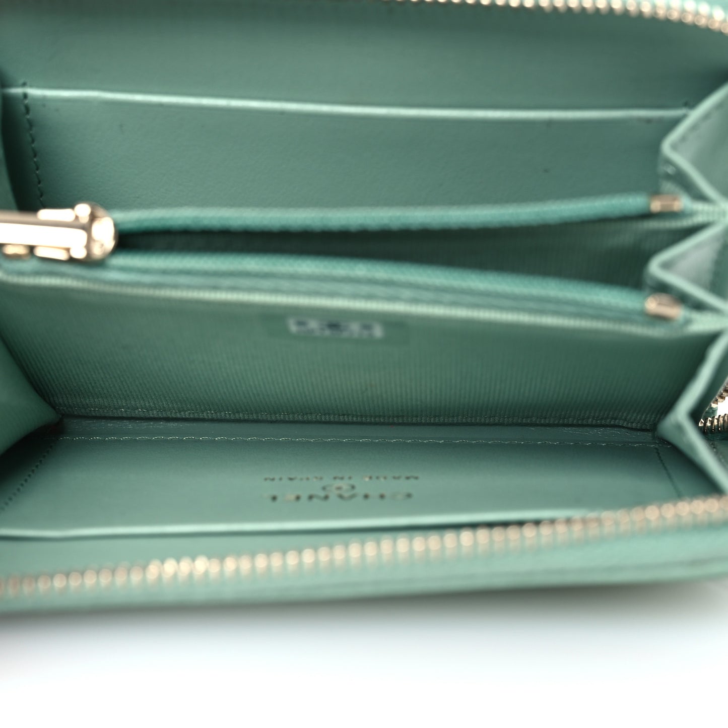 Caviar Quilted Zip Around Coin Purse Wallet Dark Green