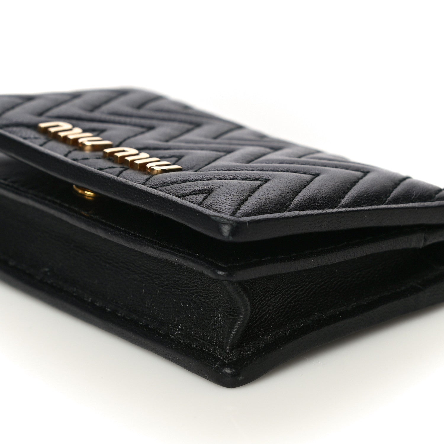Miu Miu Nappa Impunture Flap Card Holder Key Ring Black 12 of 16