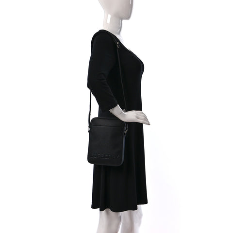 Pebbled Calfskin Logo Embossed Thornton Messenger Bag Black
